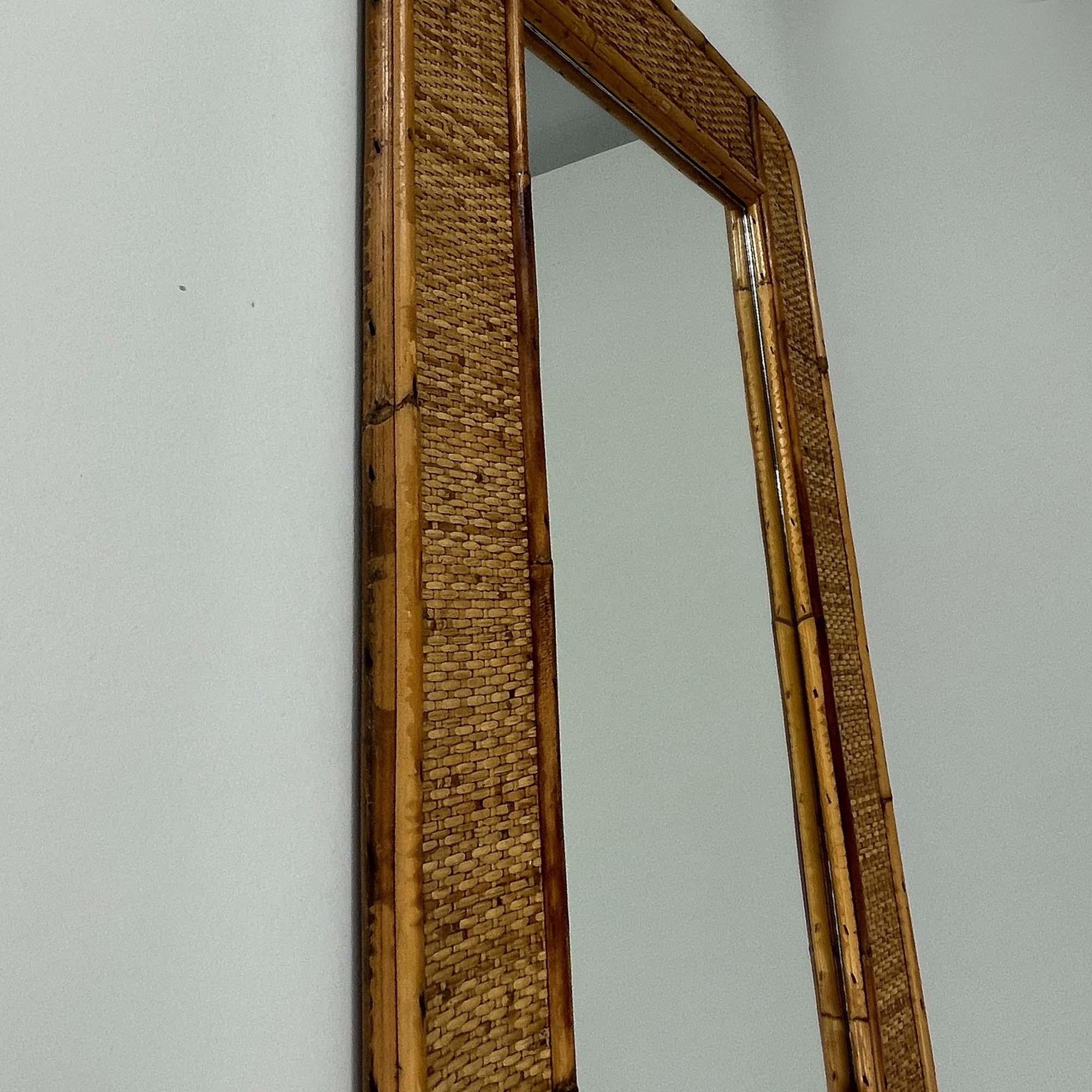 Bambù Specchio da parete in bambù e rattan, Dal Vera Italia 1950s in vendita