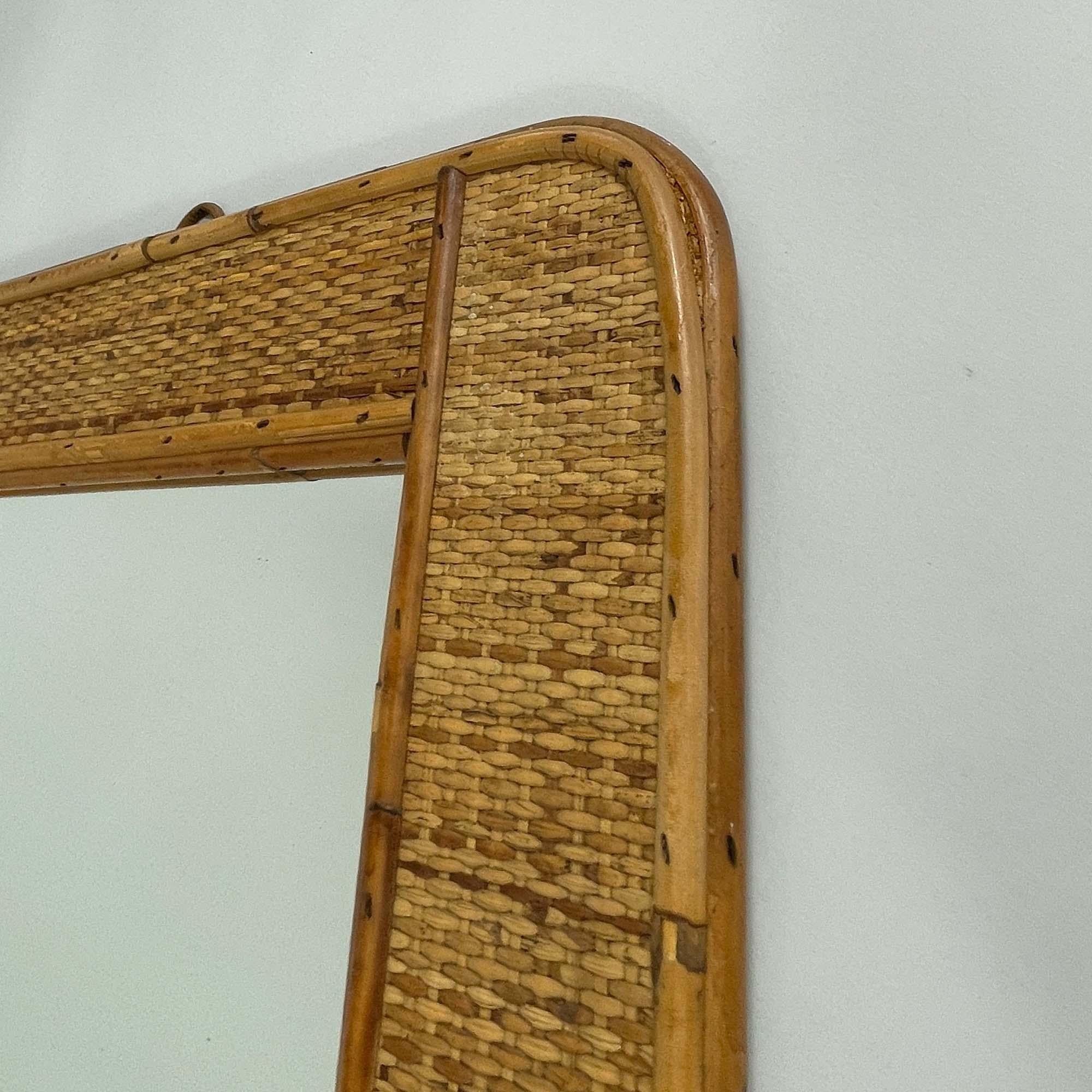 Specchio da parete in bambù e rattan, Dal Vera Italia 1950s in vendita 1