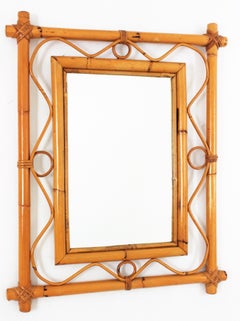 Espejo rectangular de ratán y bambú estilo Franco Albini, años 60