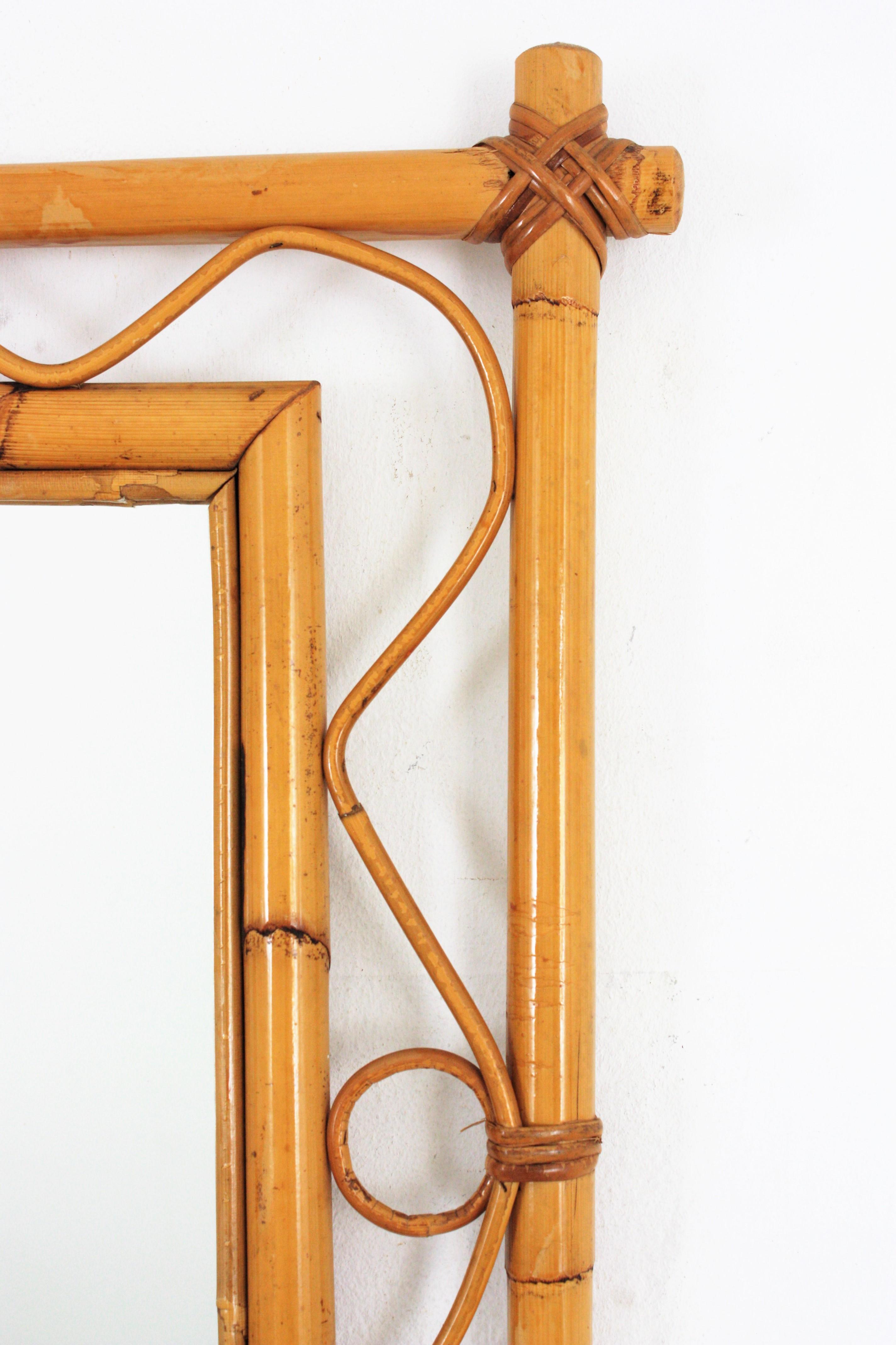Italian Franco Albini Style Rattan Bamboo Rectangular Mirror, 1960s For Sale