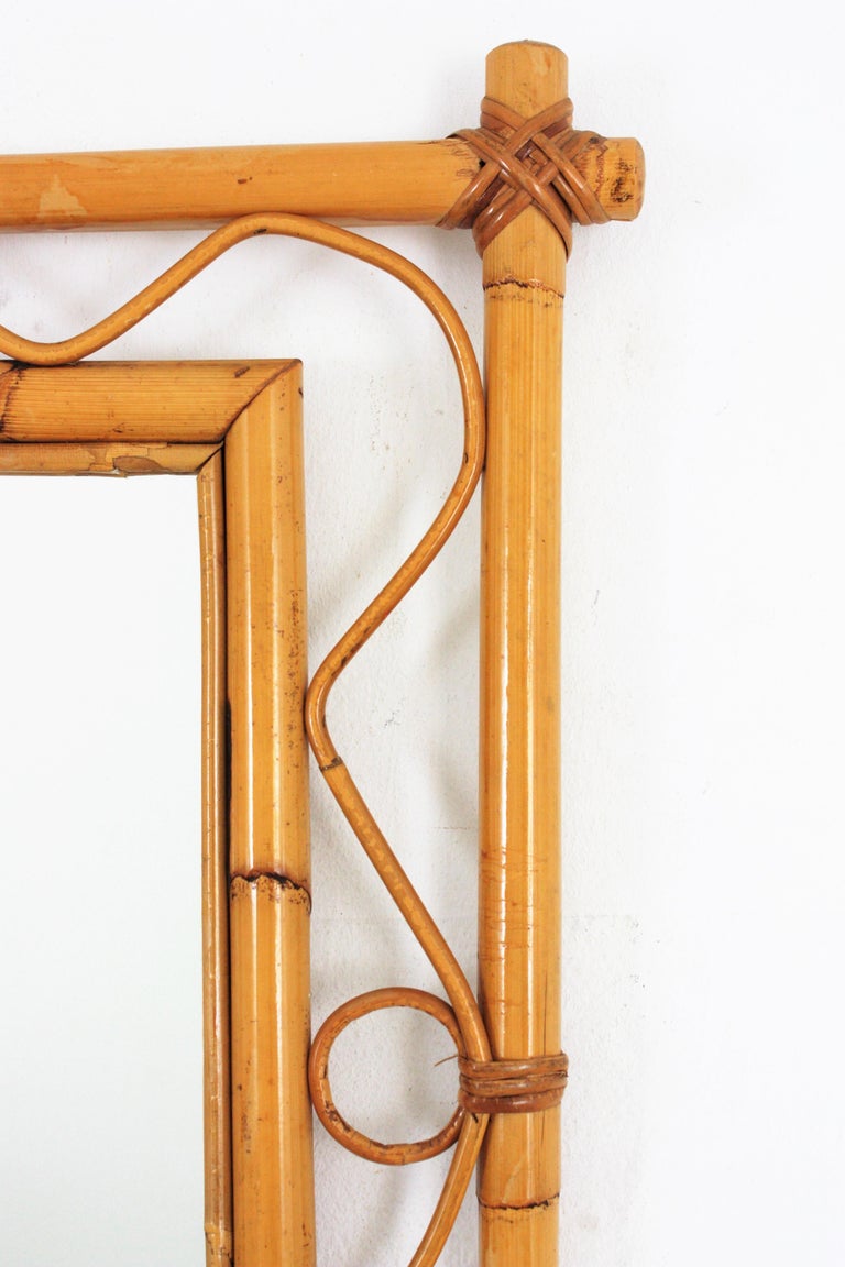 Specchio rettangolare in rattan e bambù in stile Franco Albini, anni '60 in vendita  su 1stDibs