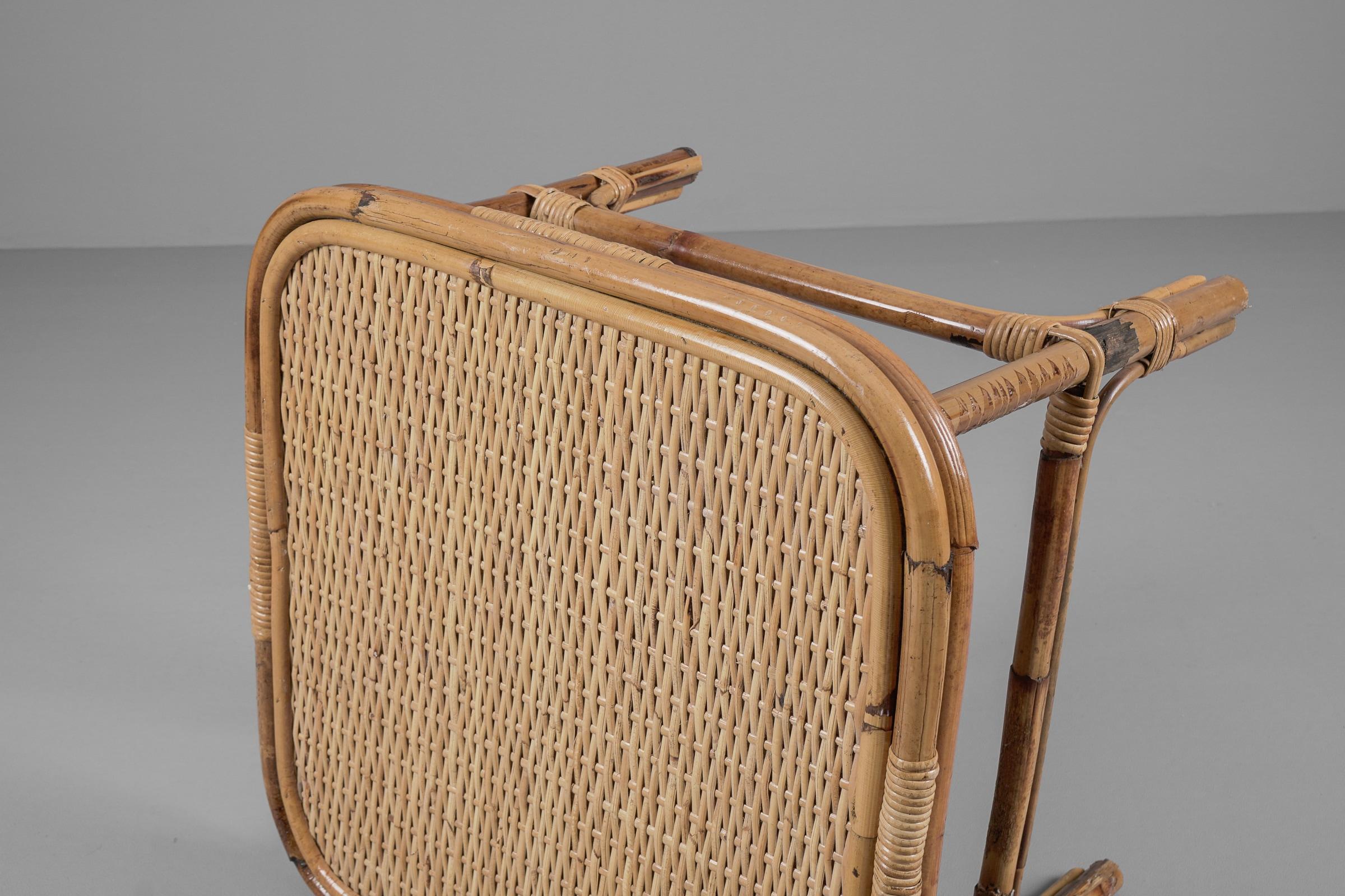 Bamboo, Rattan & Wicker Squared Coffee Table, 1960s, Italy For Sale 4