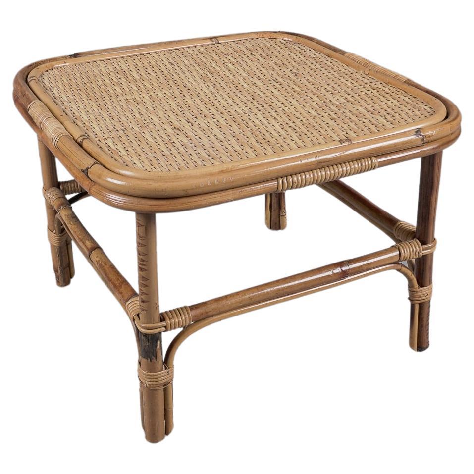 Bamboo, Rattan & Wicker Squared Coffee Table, 1960s, Italy For Sale