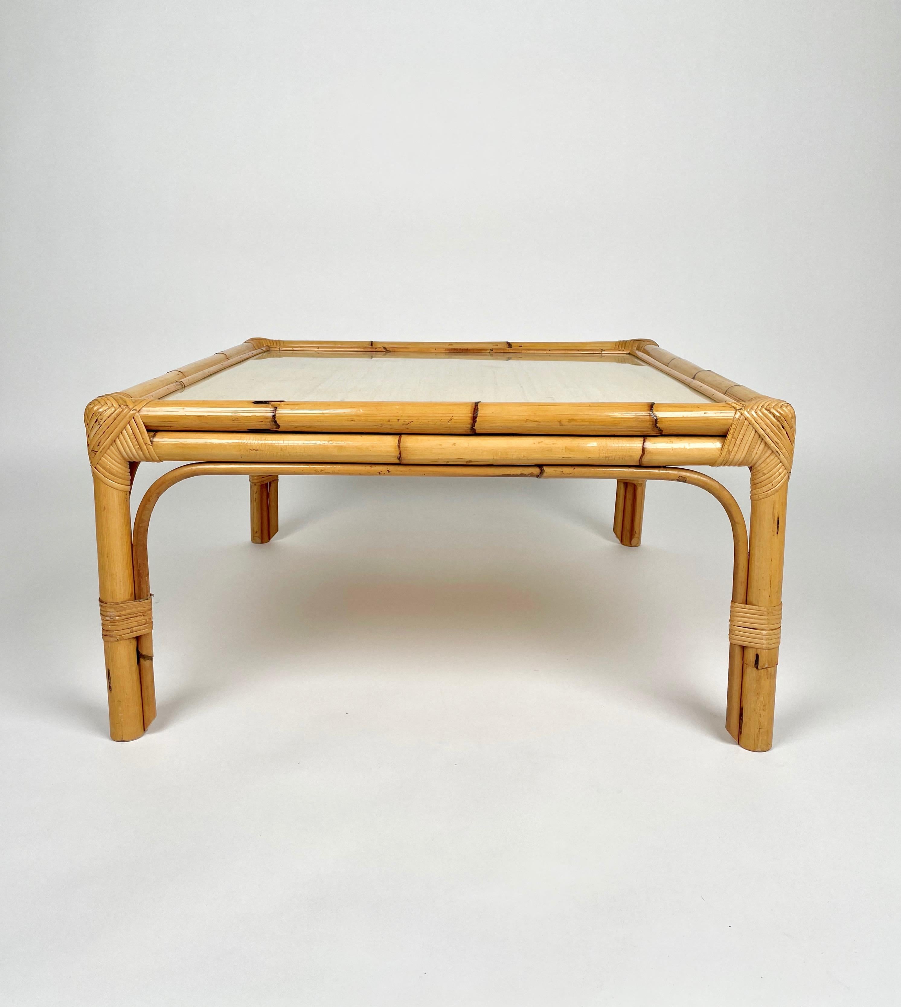 Bamboo, Rattan & Wicker Squared Coffee Table, Italy, 1960s For Sale 1