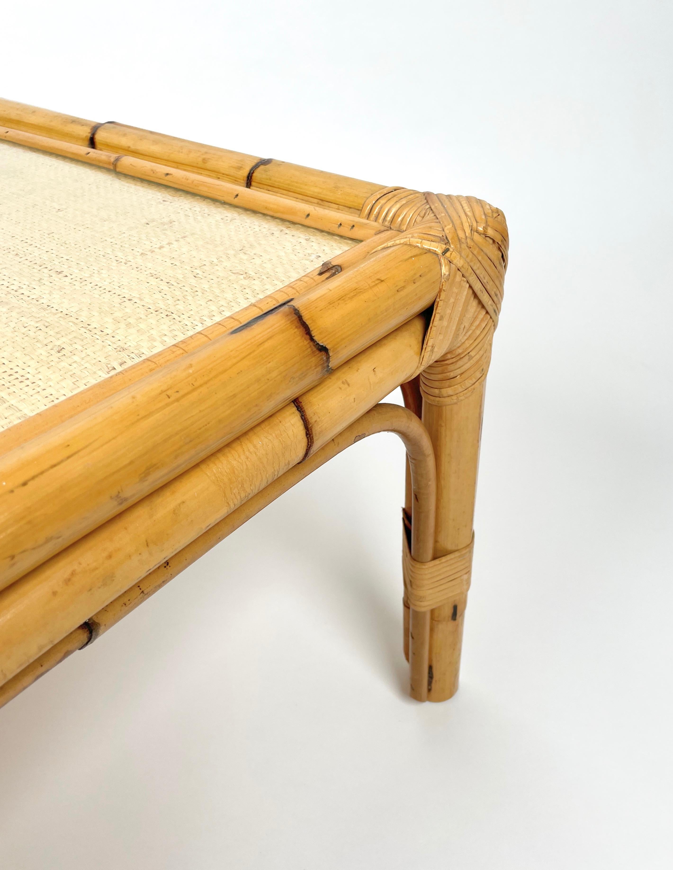 Bamboo, Rattan & Wicker Squared Coffee Table, Italy, 1960s For Sale 3