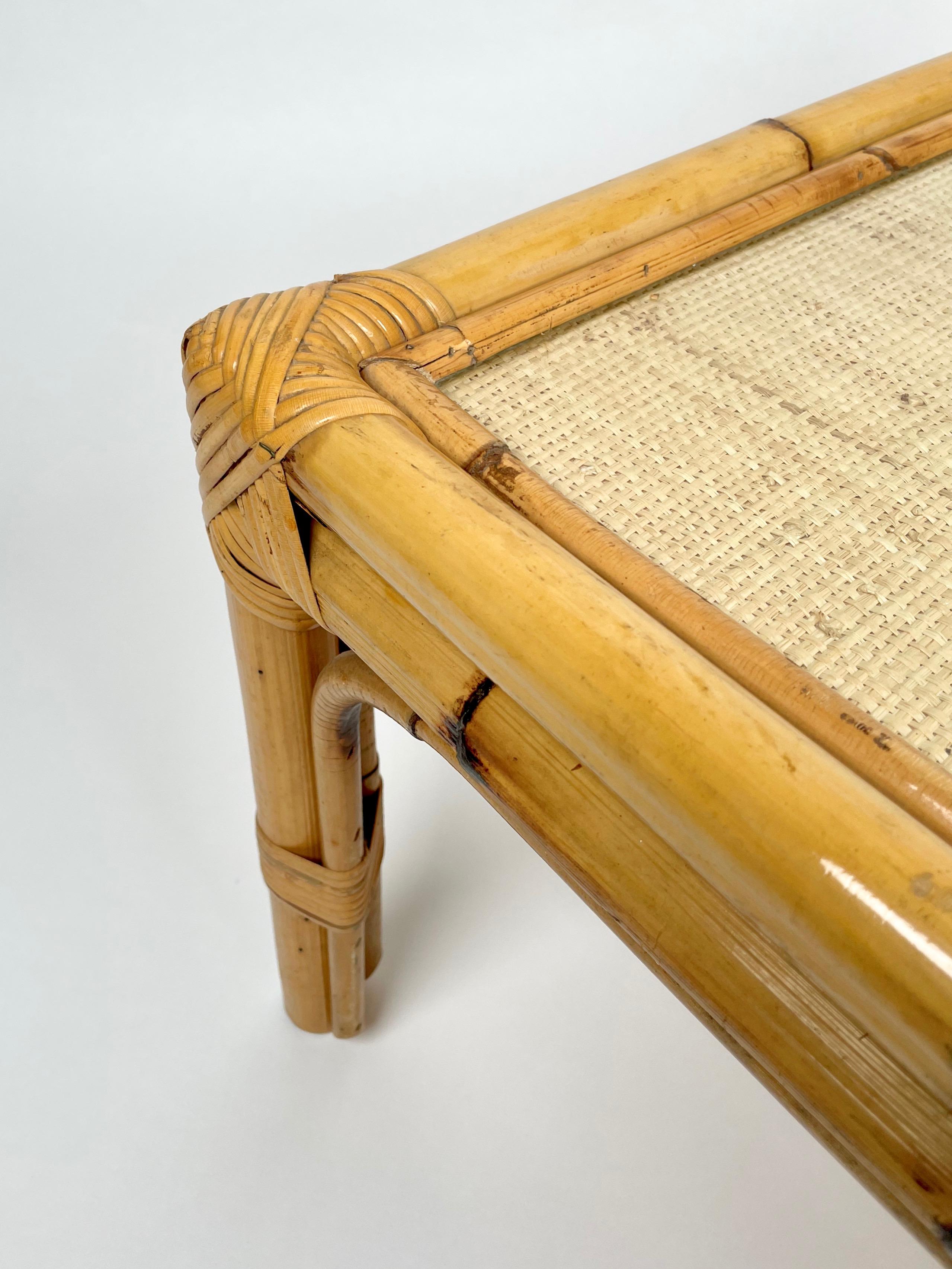 Bamboo, Rattan & Wicker Squared Coffee Table, Italy, 1960s For Sale 4