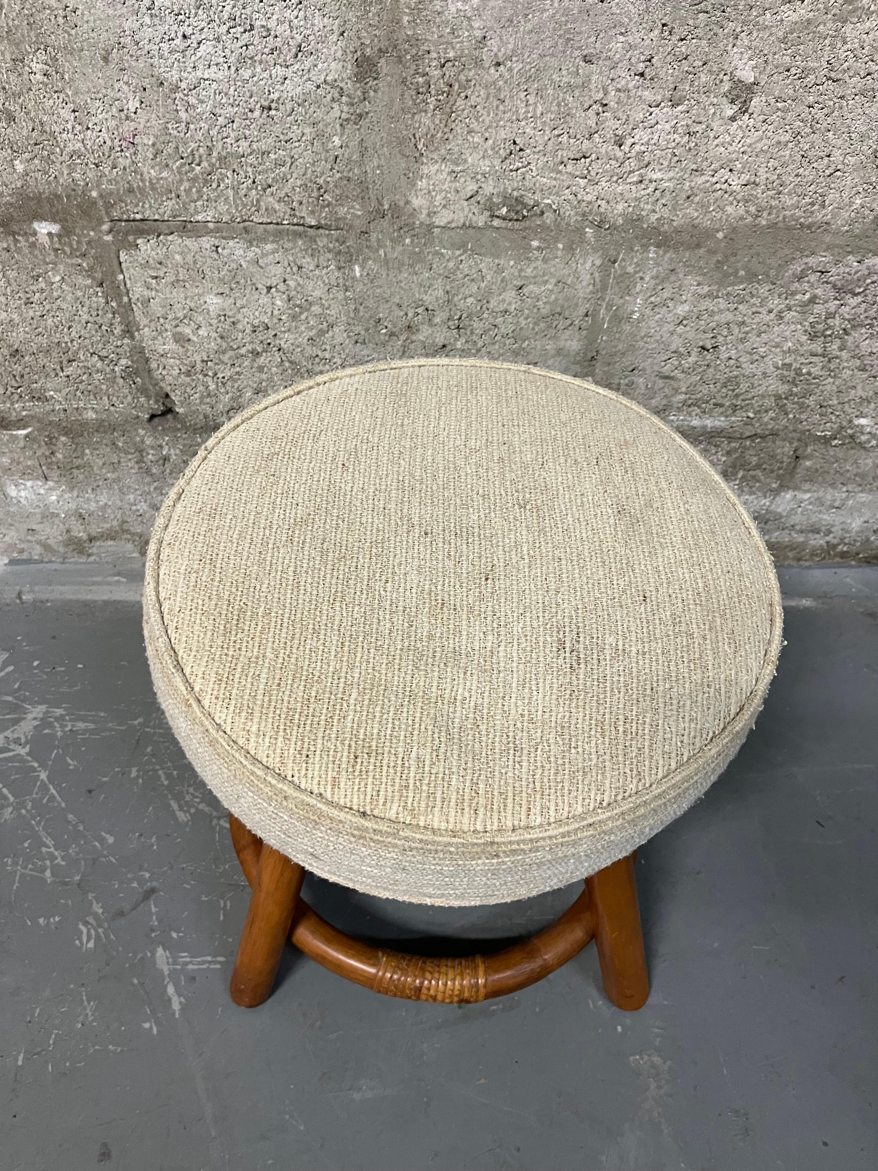 Bamboo Rattan Wicker Swivel Footstool in the Paul Frankl's Style. Circa 1970s  For Sale 5