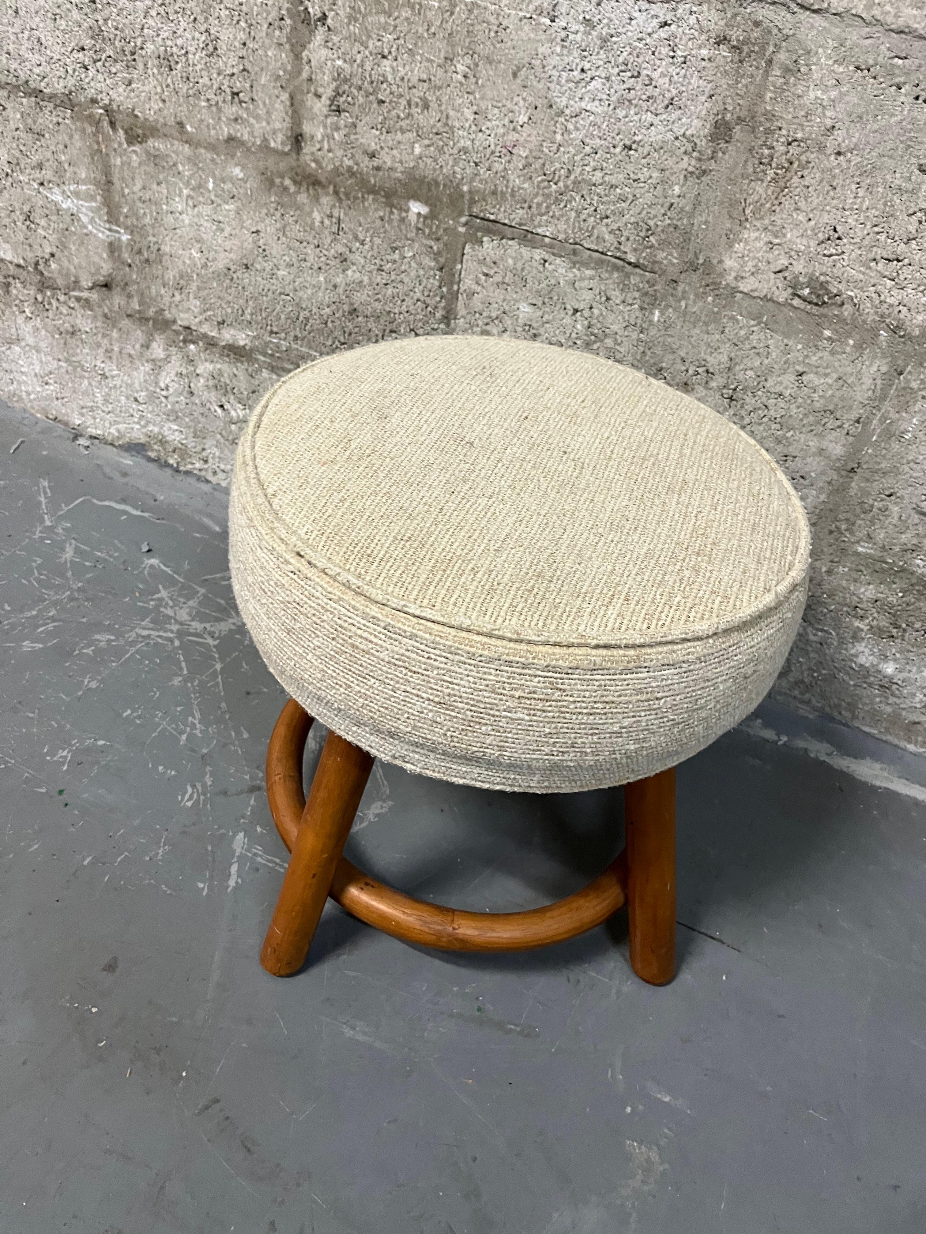 Bamboo Rattan Wicker Swivel Footstool in the Paul Frankl's Style. Circa 1970s  For Sale 2