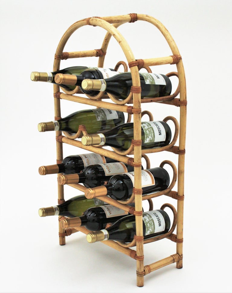 Rattan Bamboo Bottle Rack / Stand For Sale at 1stDibs