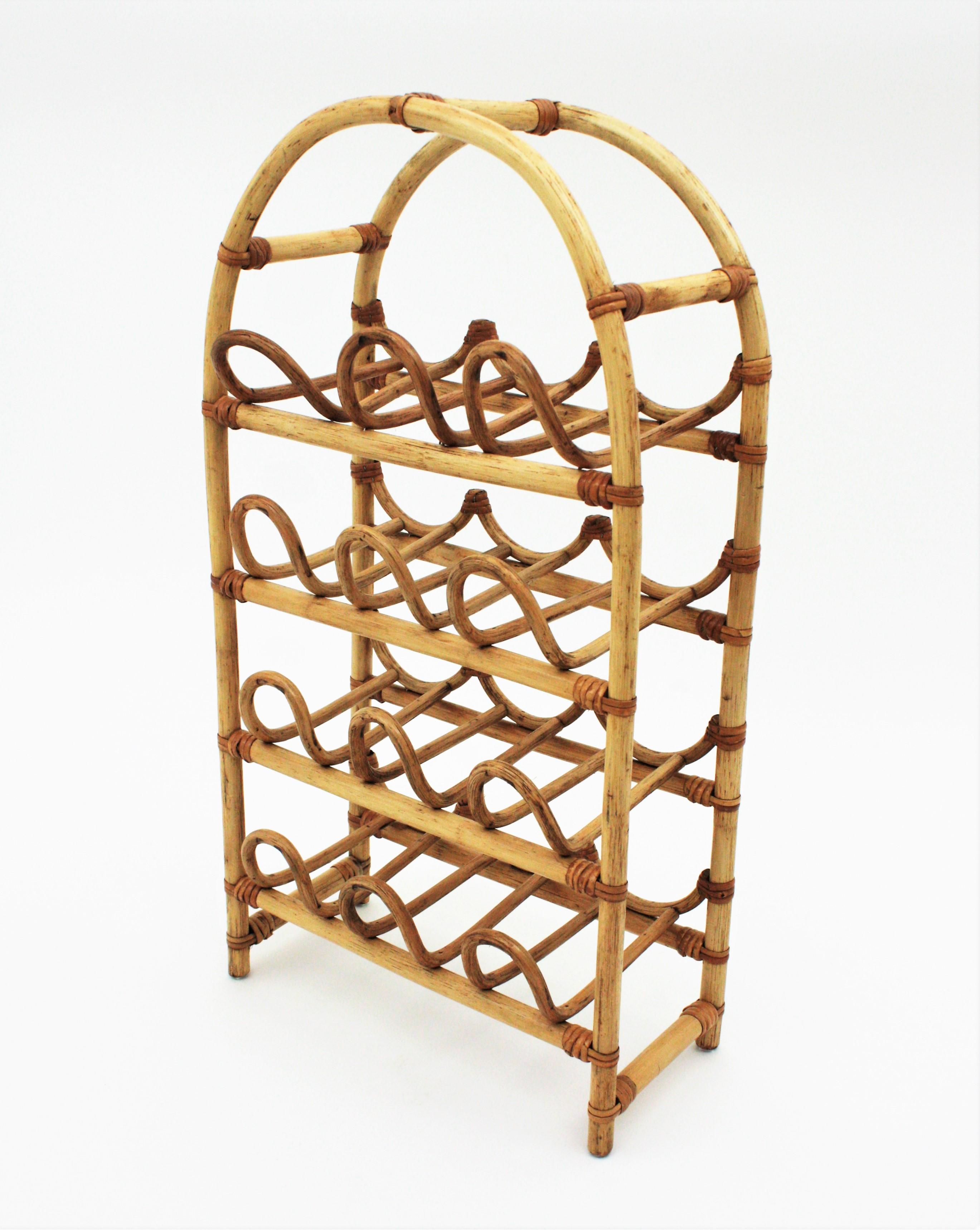 Spanish Rattan Bamboo Bottle Rack / Stand For Sale