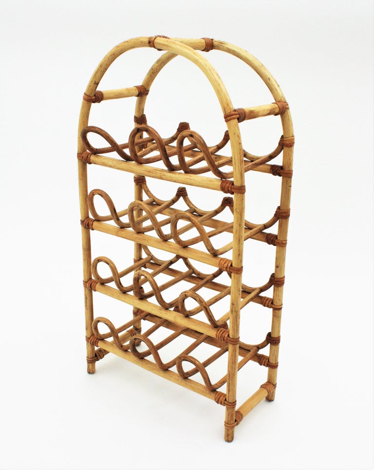 Rattan Bamboo Bottle Rack / Stand For Sale at 1stDibs