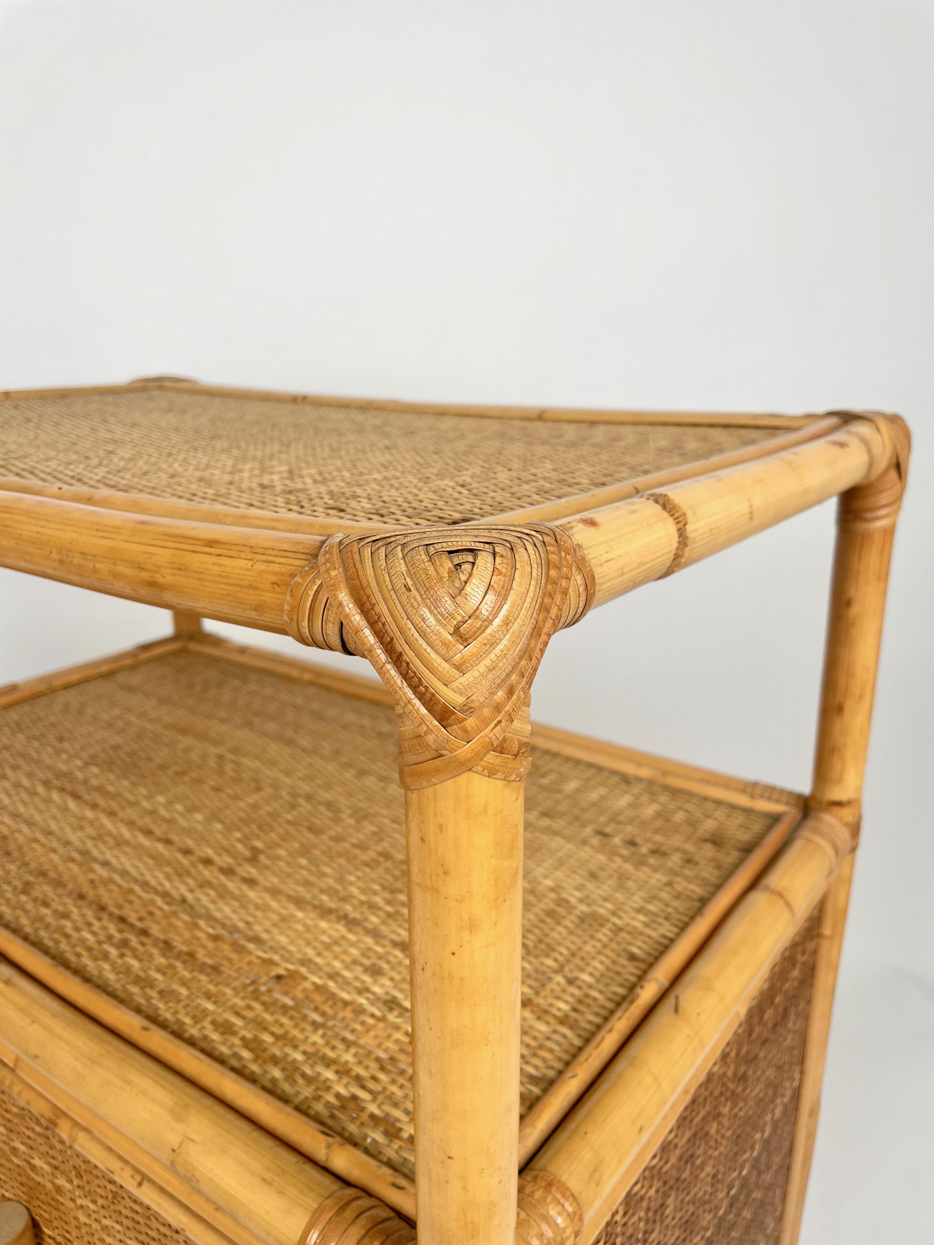 Consoles d'armoire en bambou, rotin et bois, Italie, 1970 3