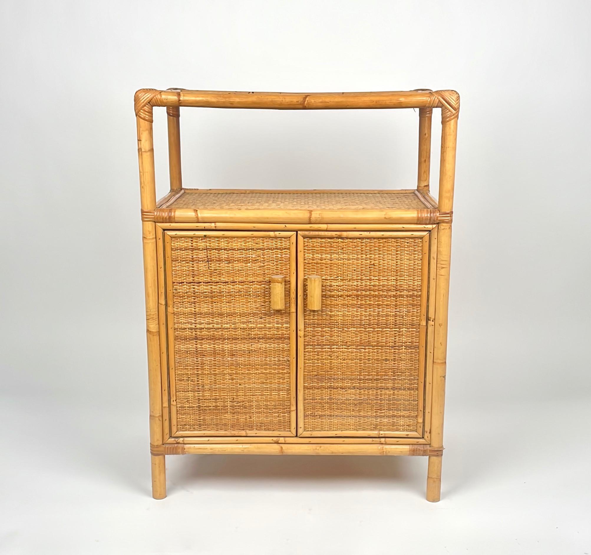 Mid-Century Modern Consoles d'armoire en bambou, rotin et bois, Italie, 1970