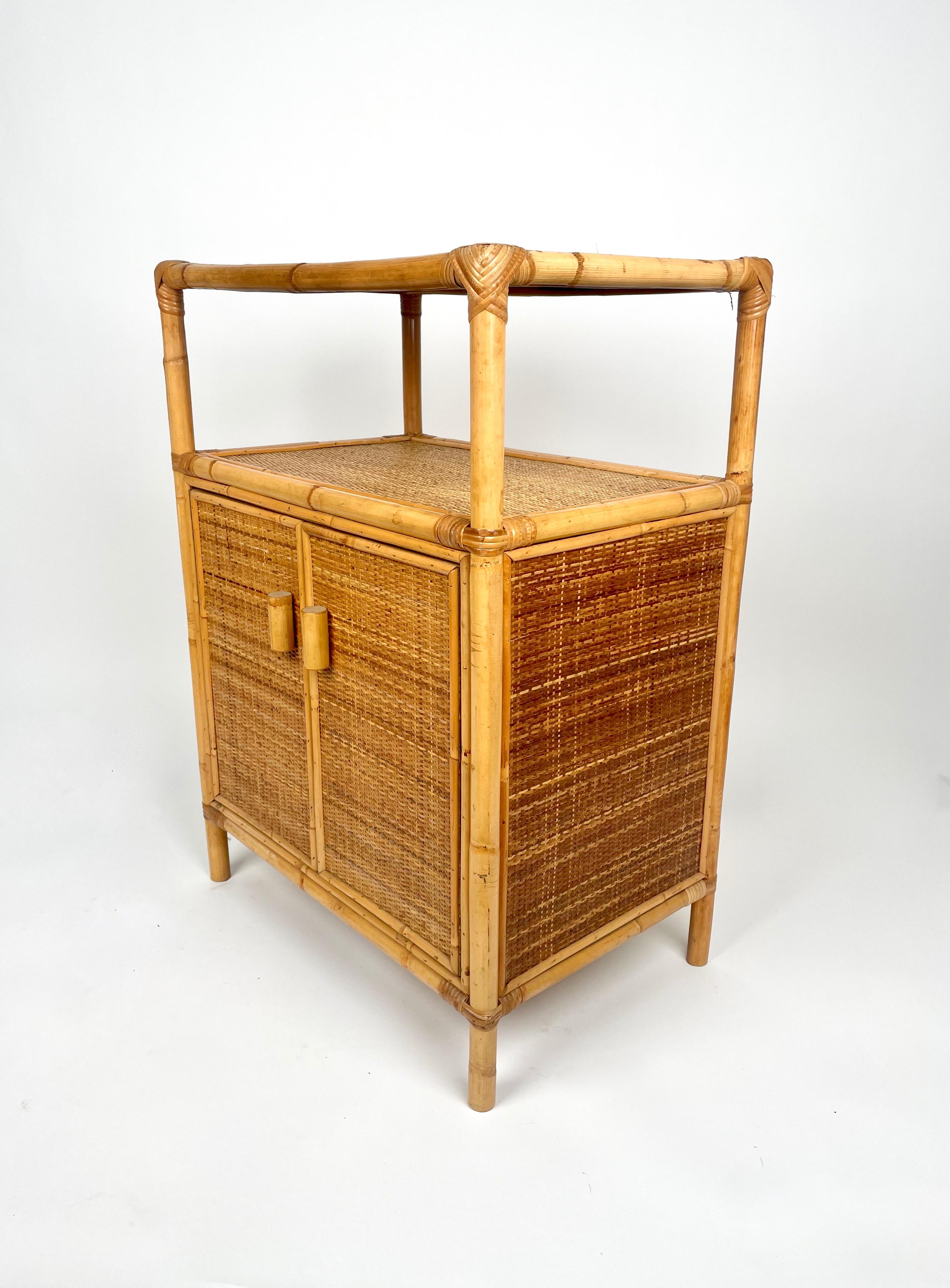 Consoles d'armoire en bambou, rotin et bois, Italie, 1970 Bon état à Rome, IT