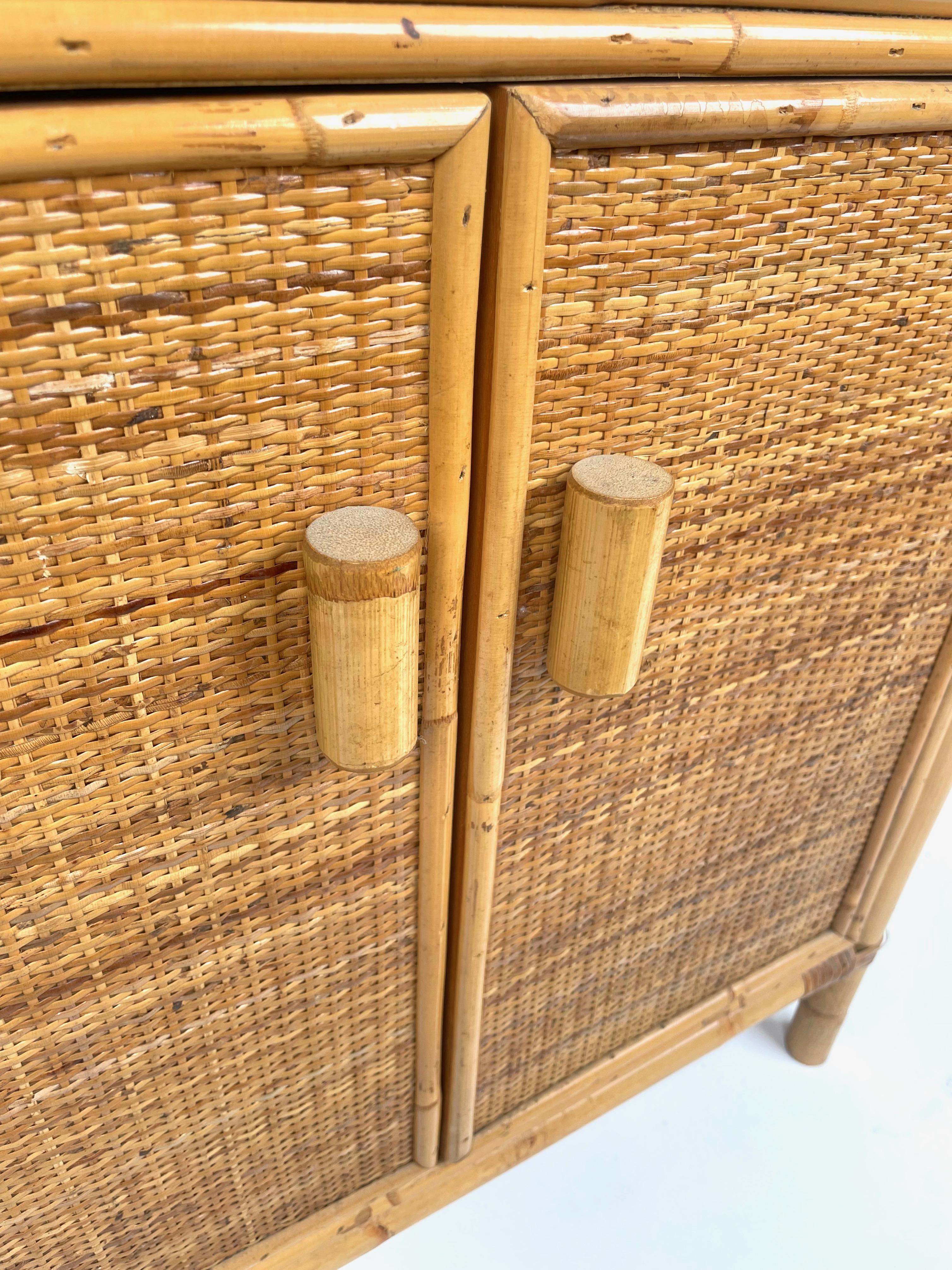 Consoles d'armoire en bambou, rotin et bois, Italie, 1970 2