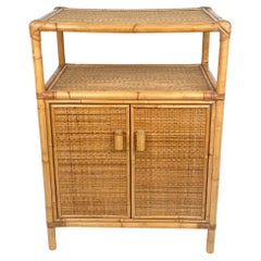 Bamboo, Rattan & Wood Cabinet Console Drawers, Italy, 1970s