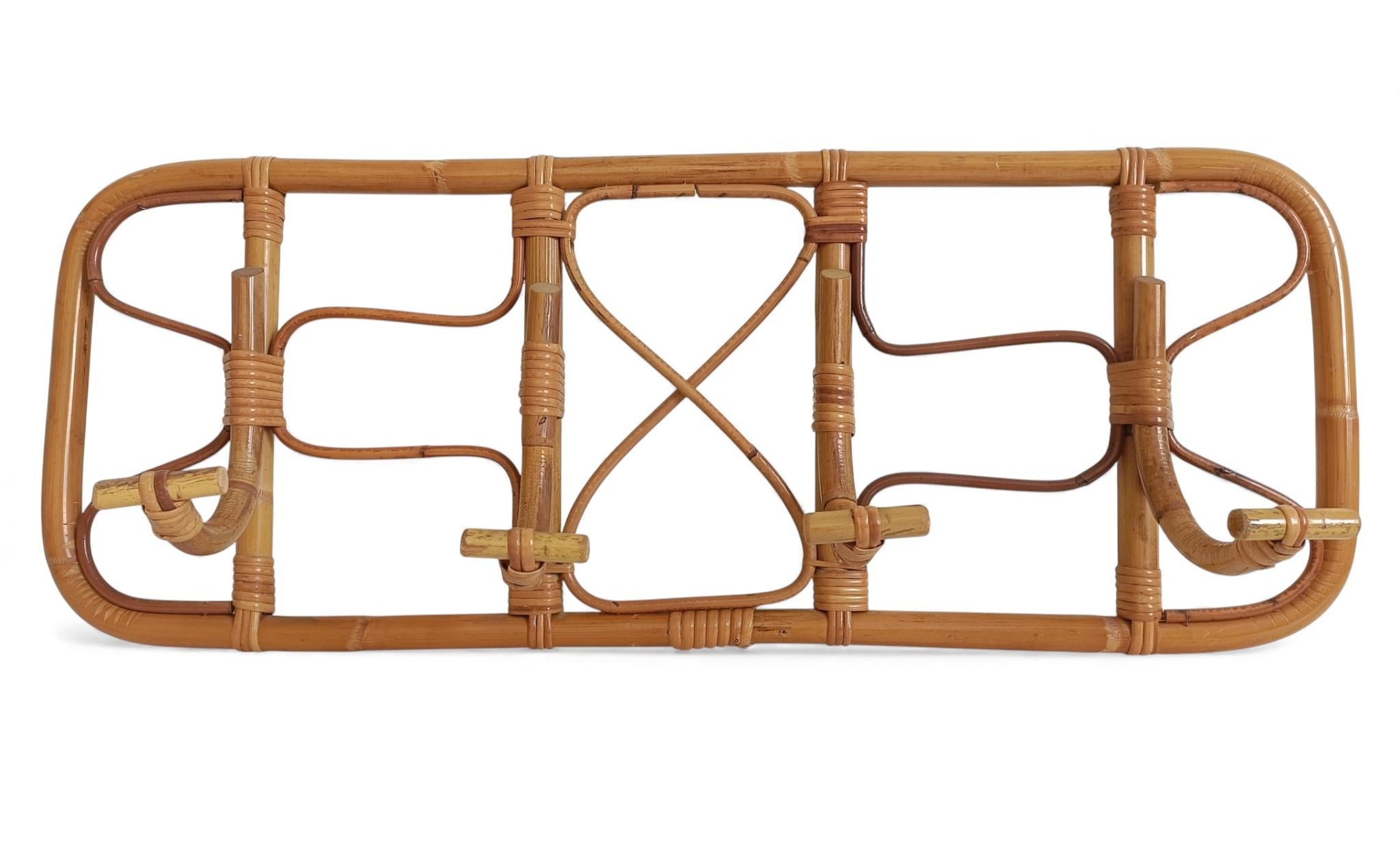 Perchero XL de bambú y ratán - Estilo Riviera Francesa de mediados de siglo, Italia, años 60 Hecho a mano en venta
