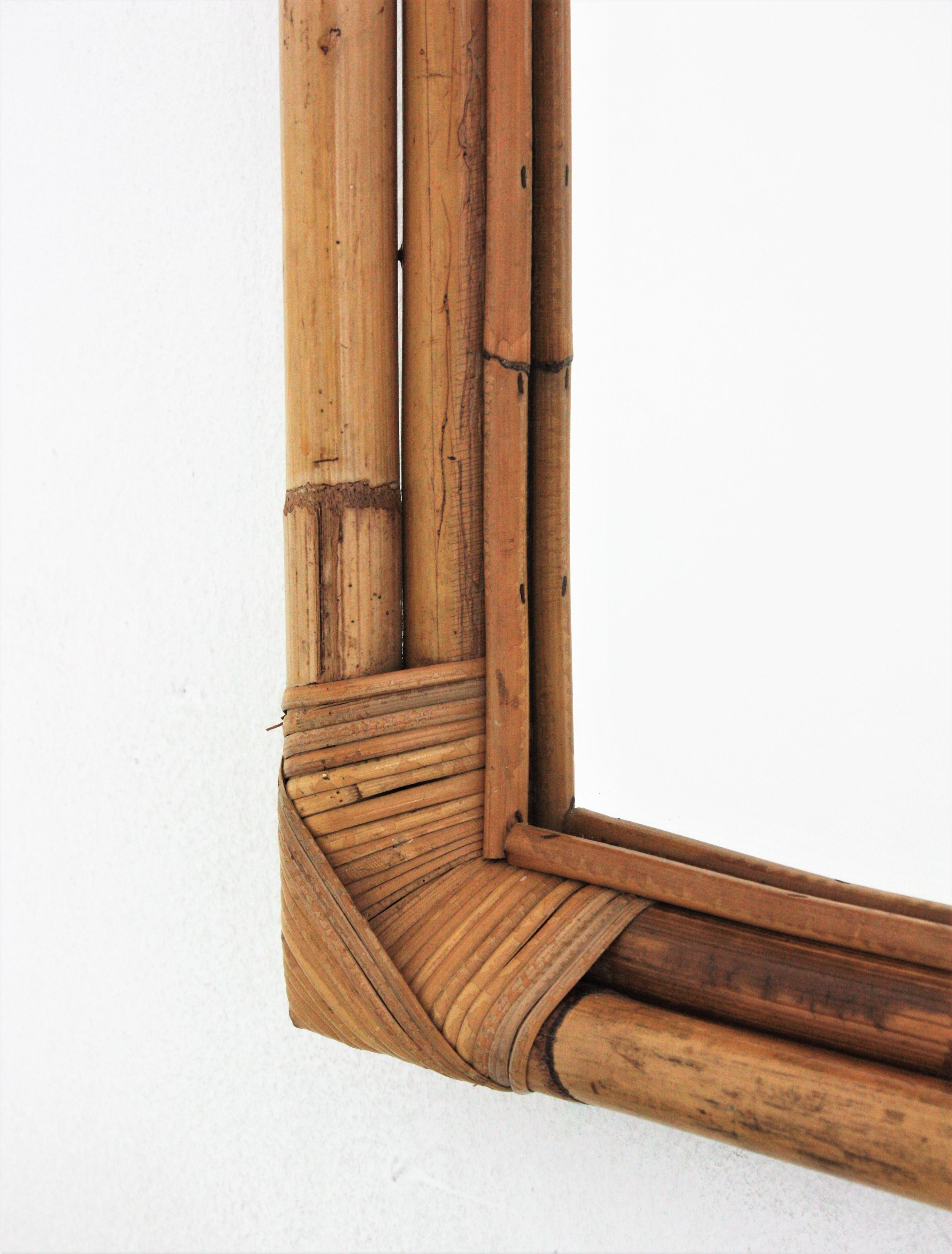 Mid-Century Modern Bamboo Rattan Rectangular Mirror, 1960s