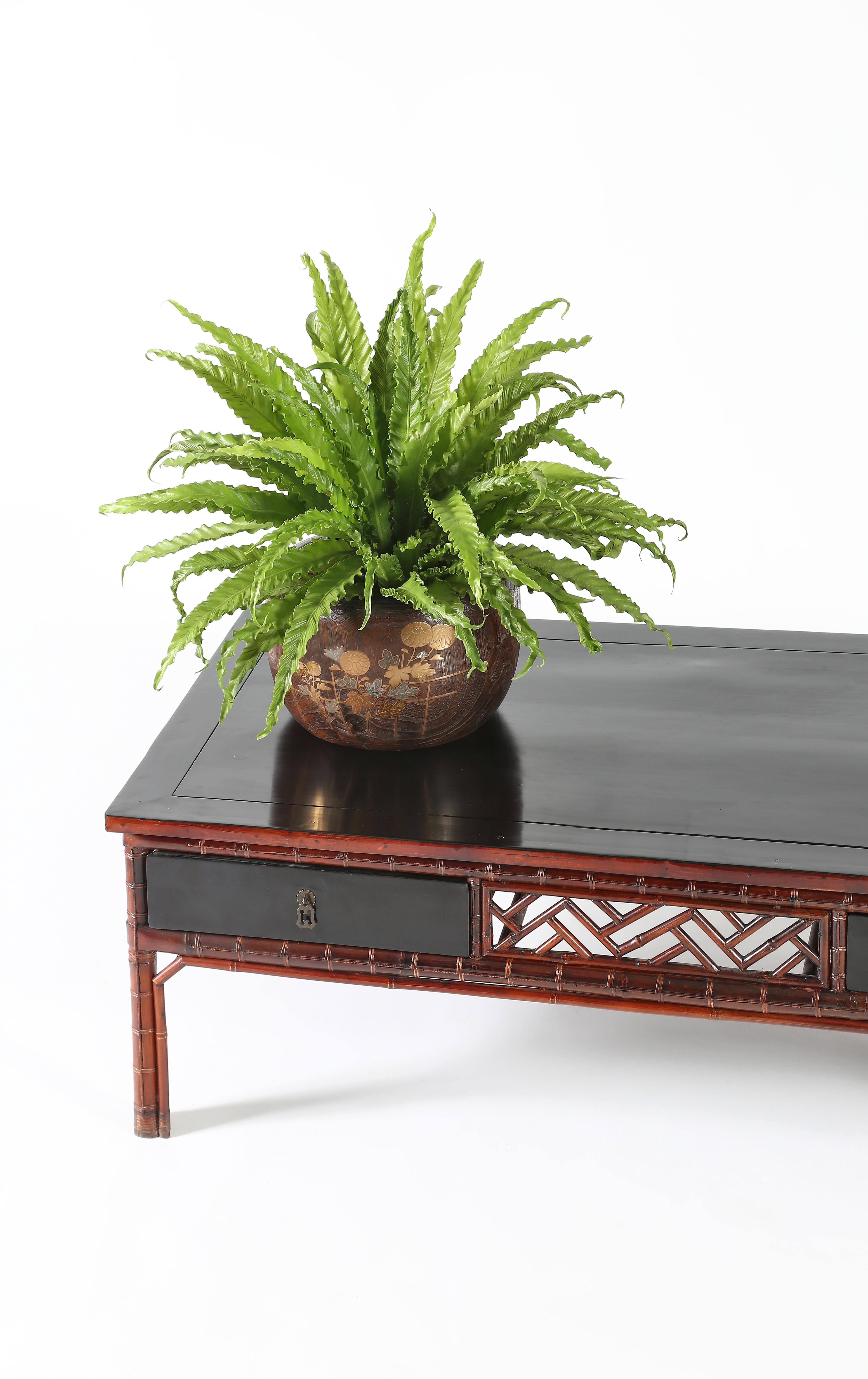 Hand-Painted Bamboo Rectangular Coffee Table, Low K'ang Table