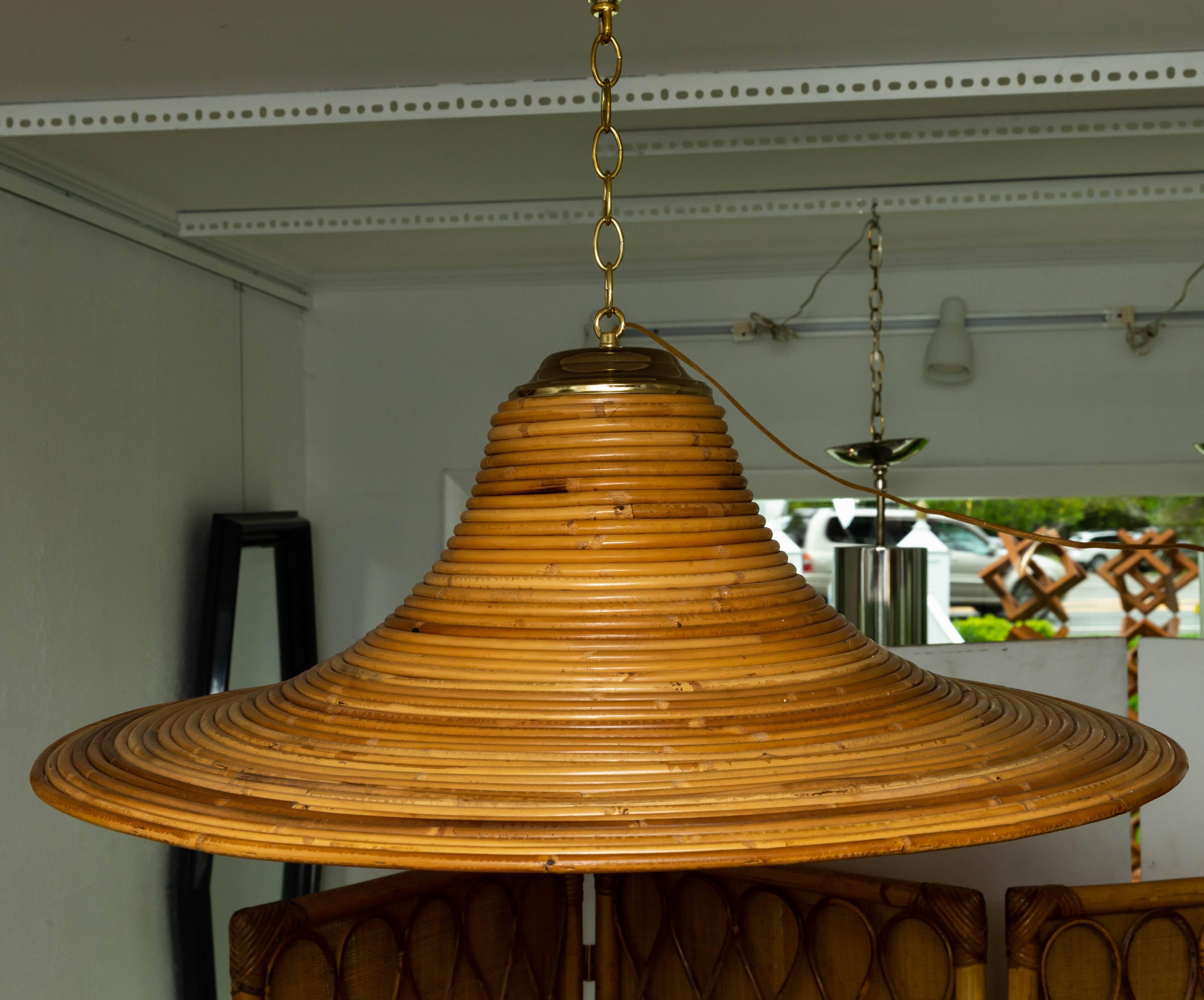 Mid-Century Modern Bamboo Reed Chandelier with Brass Details