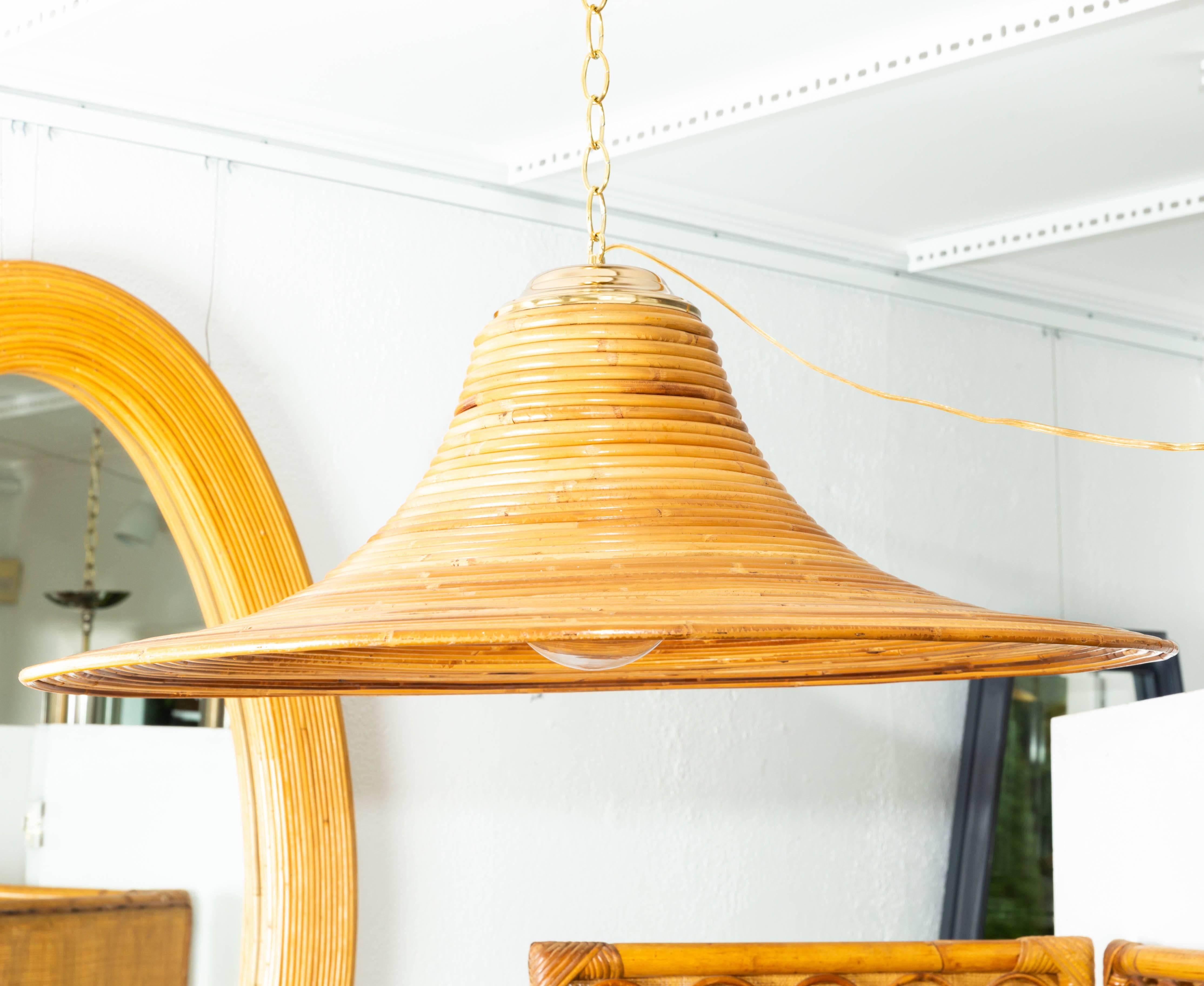 Italian Bamboo Reed Chandelier with Brass Details