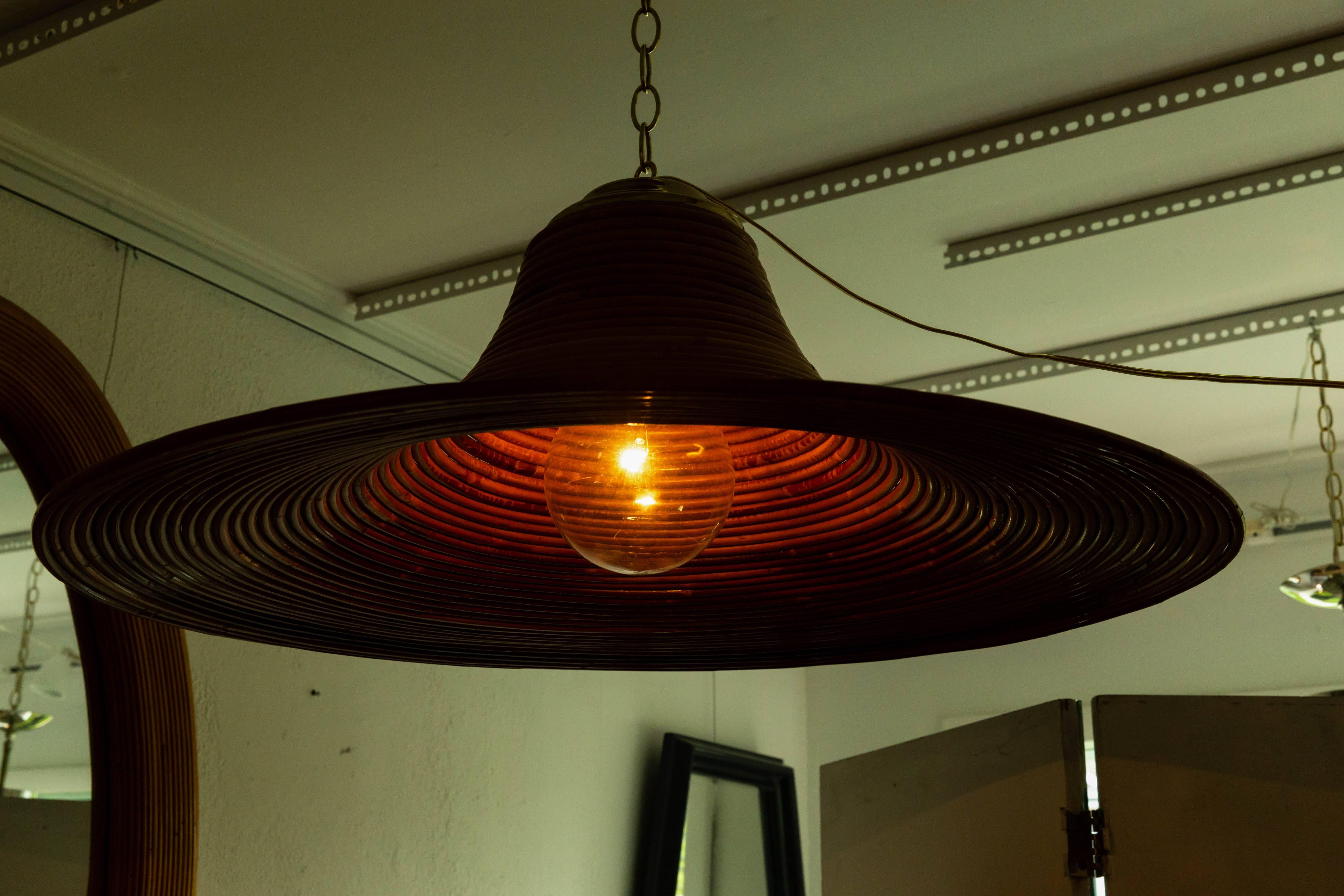 20th Century Bamboo Reed Chandelier with Brass Details