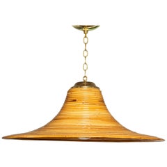 Bamboo Reed Chandelier with Brass Details
