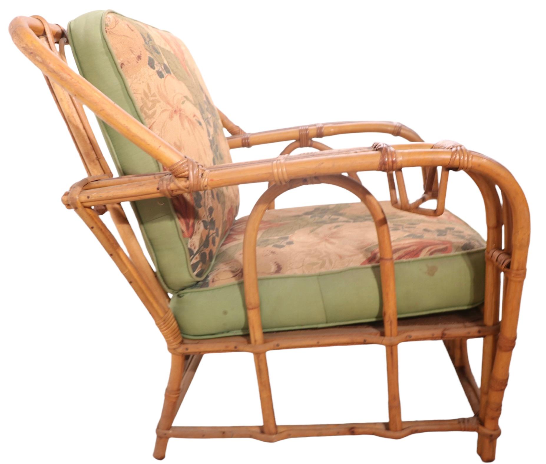 American Bamboo Reed Lounge Chair with Drink Holder in Arm by Superior Reed and Rattan Co