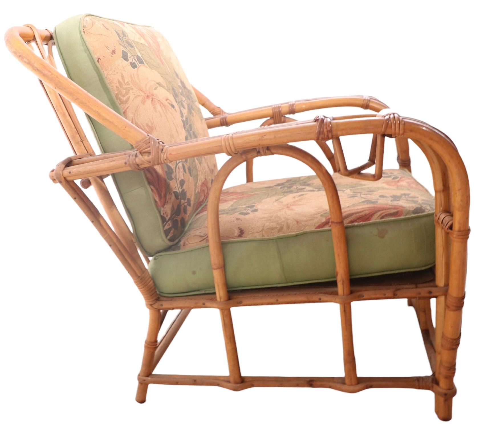 Bamboo Reed Lounge Chair with Drink Holder in Arm by Superior Reed and Rattan Co In Good Condition In New York, NY
