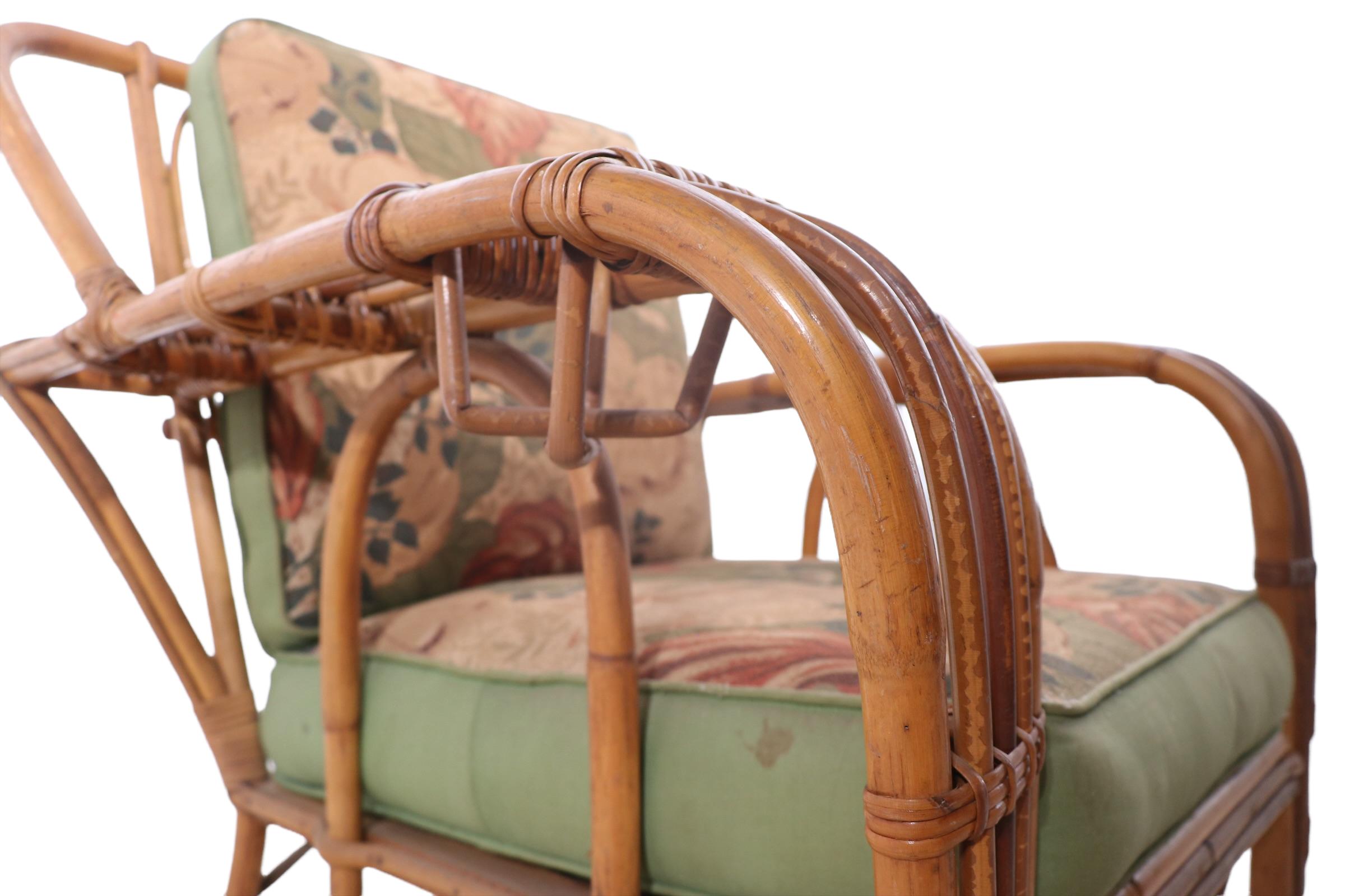 20th Century Bamboo Reed Lounge Chair with Drink Holder in Arm by Superior Reed and Rattan Co