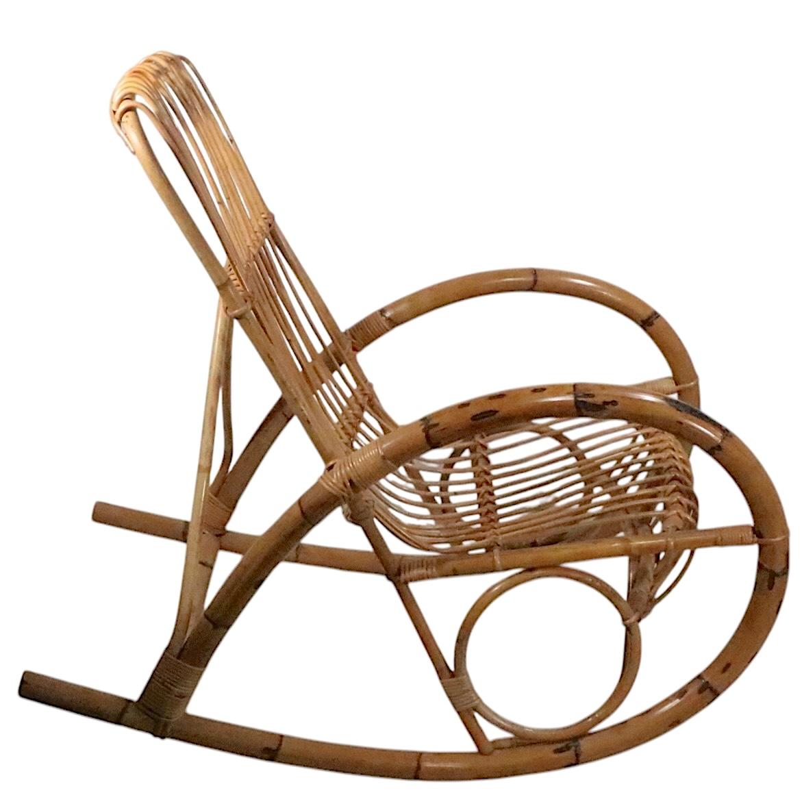 Sedia a dondolo in bambù attribuita a Franco Albini in vendita 6