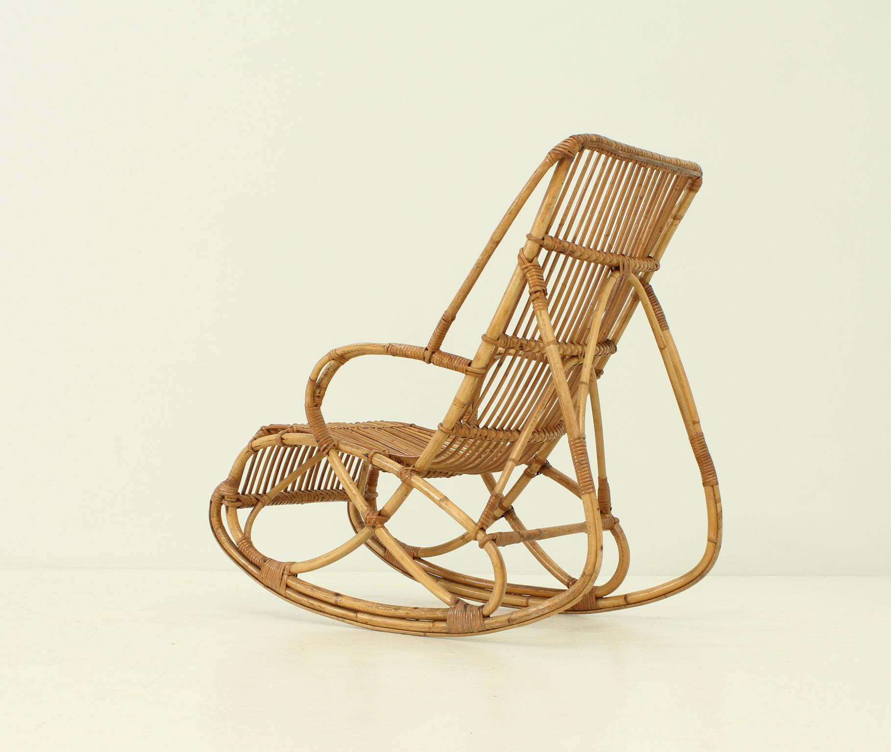 Bamboo Rocking Chair, Spain, 1960's For Sale 1