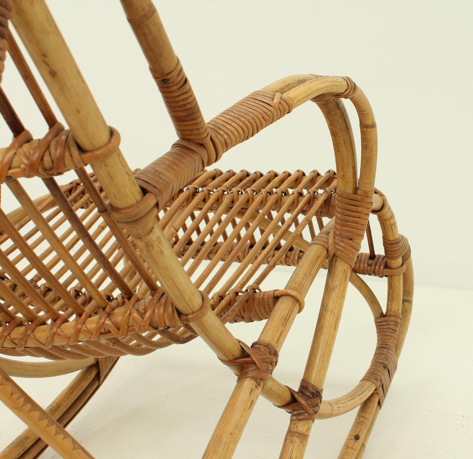 Rocking Chair aus Bambus, Spanien, 1960er Jahre (Mitte des 20. Jahrhunderts) im Angebot