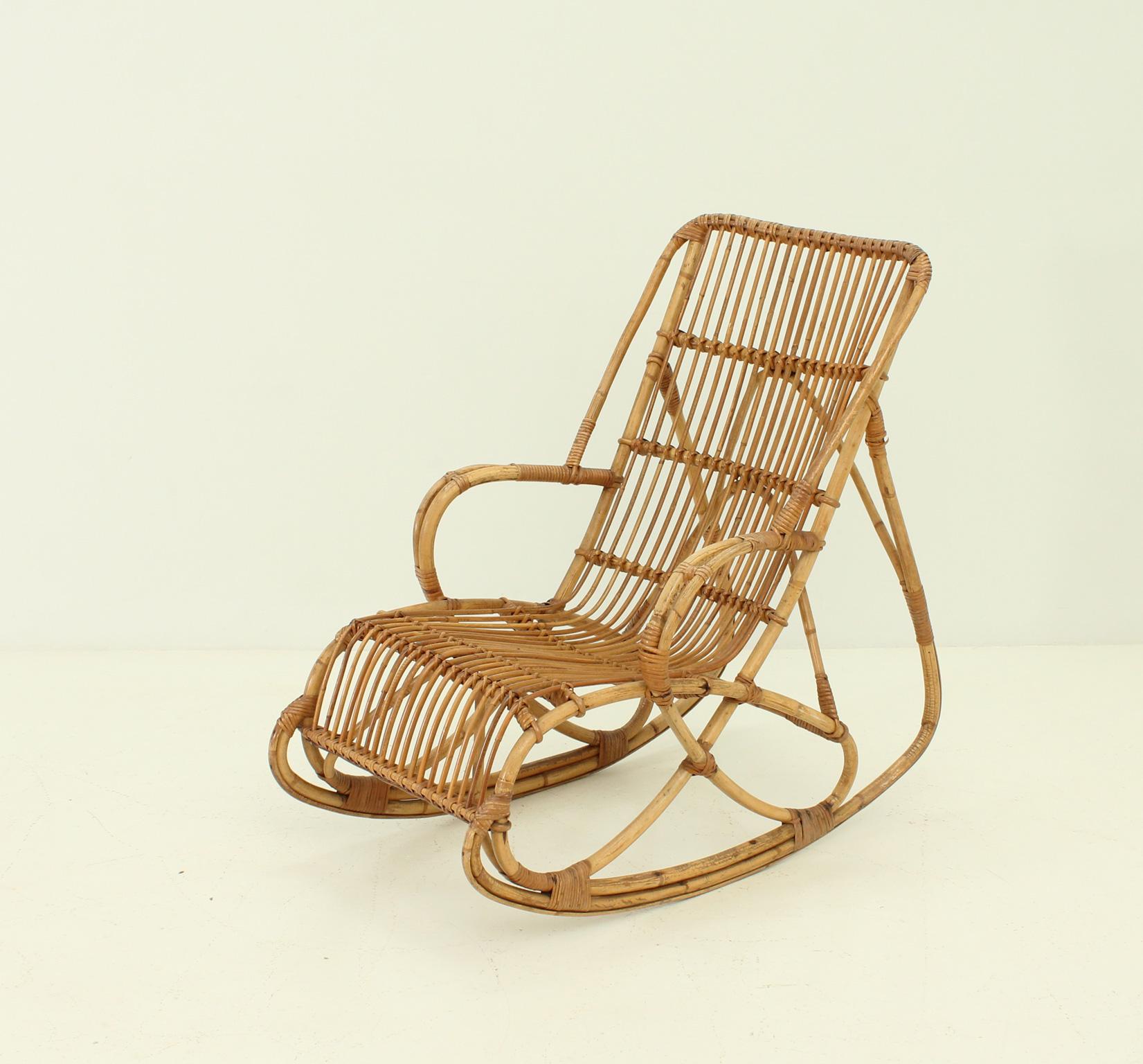 Mid-20th Century Bamboo Rocking Chair, Spain, 1960's For Sale