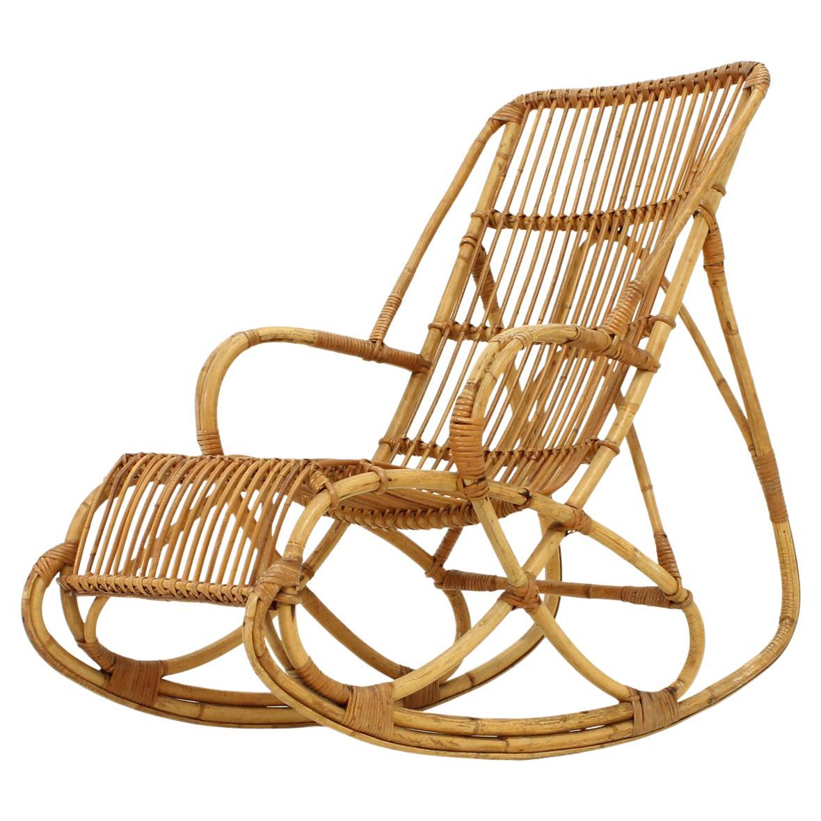 Fauteuil à bascule en bambou, Espagne, années 1960