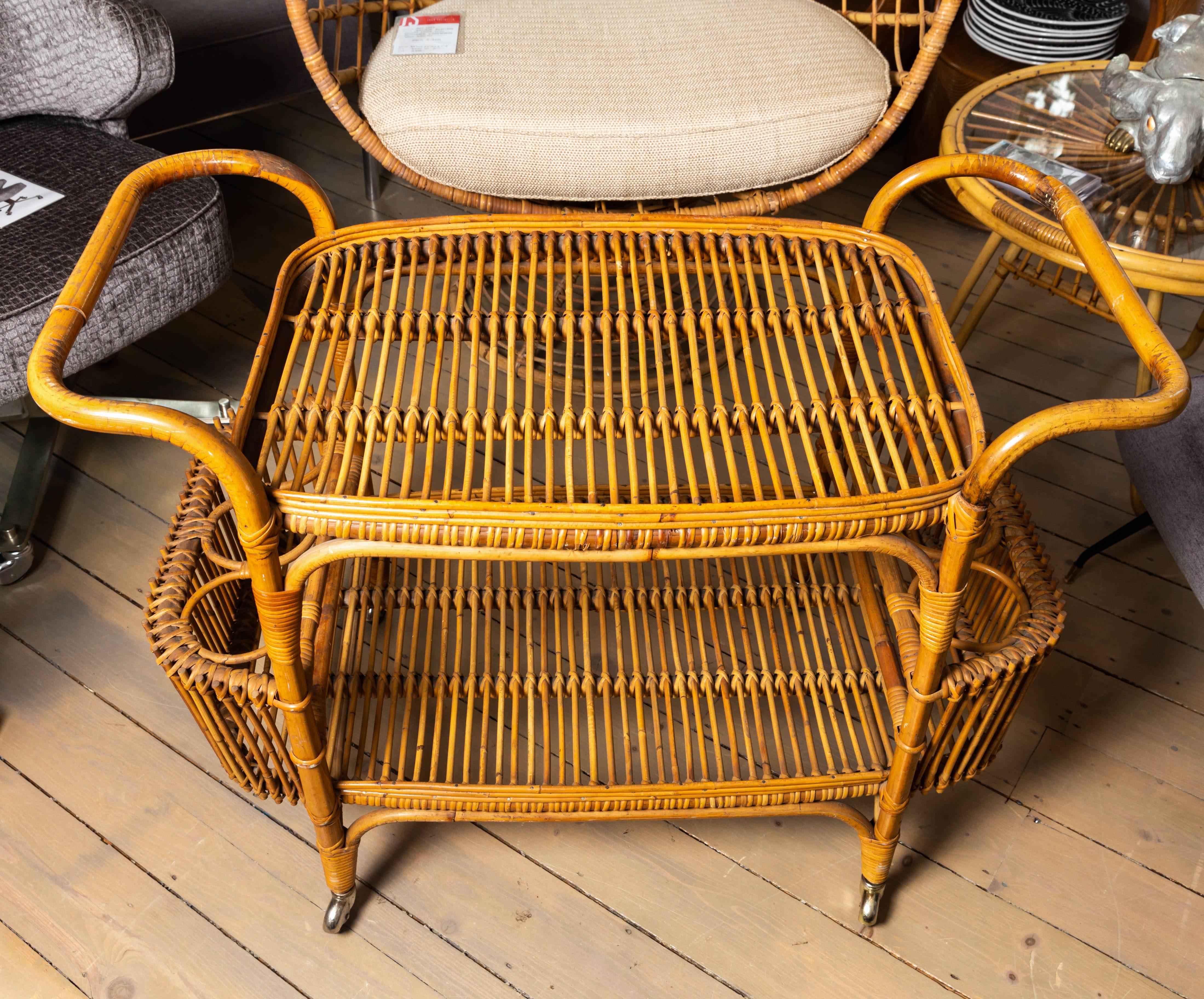 20th Century Bamboo Rolling Cart For Sale