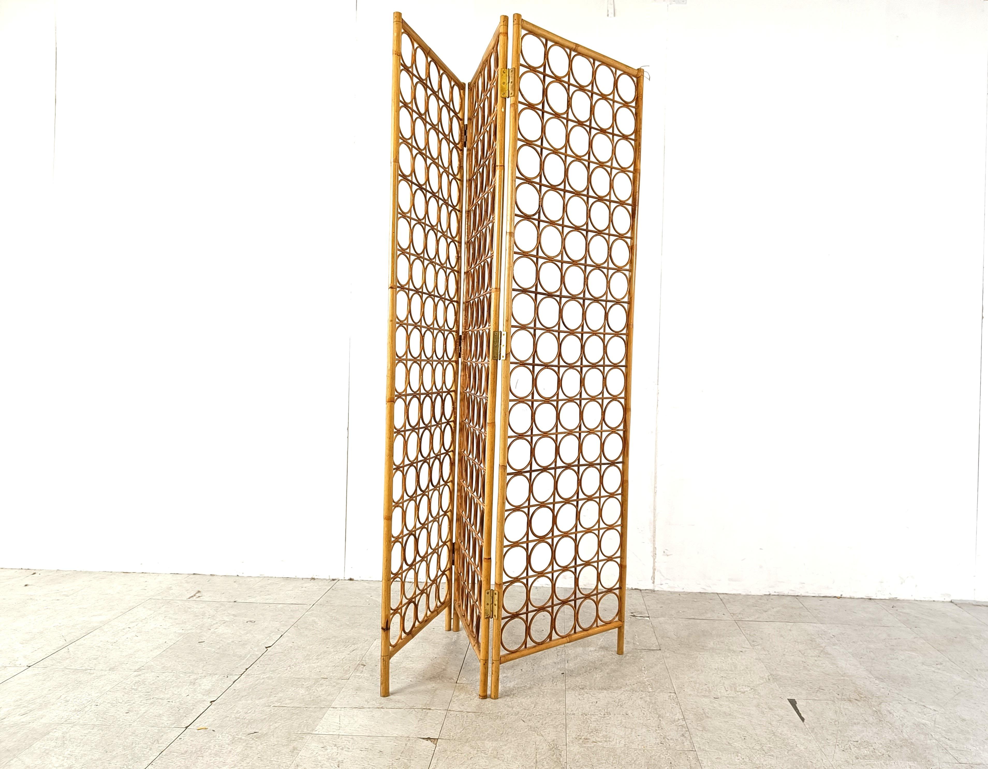 Bamboo room divider or folding screen, 1970s For Sale 4