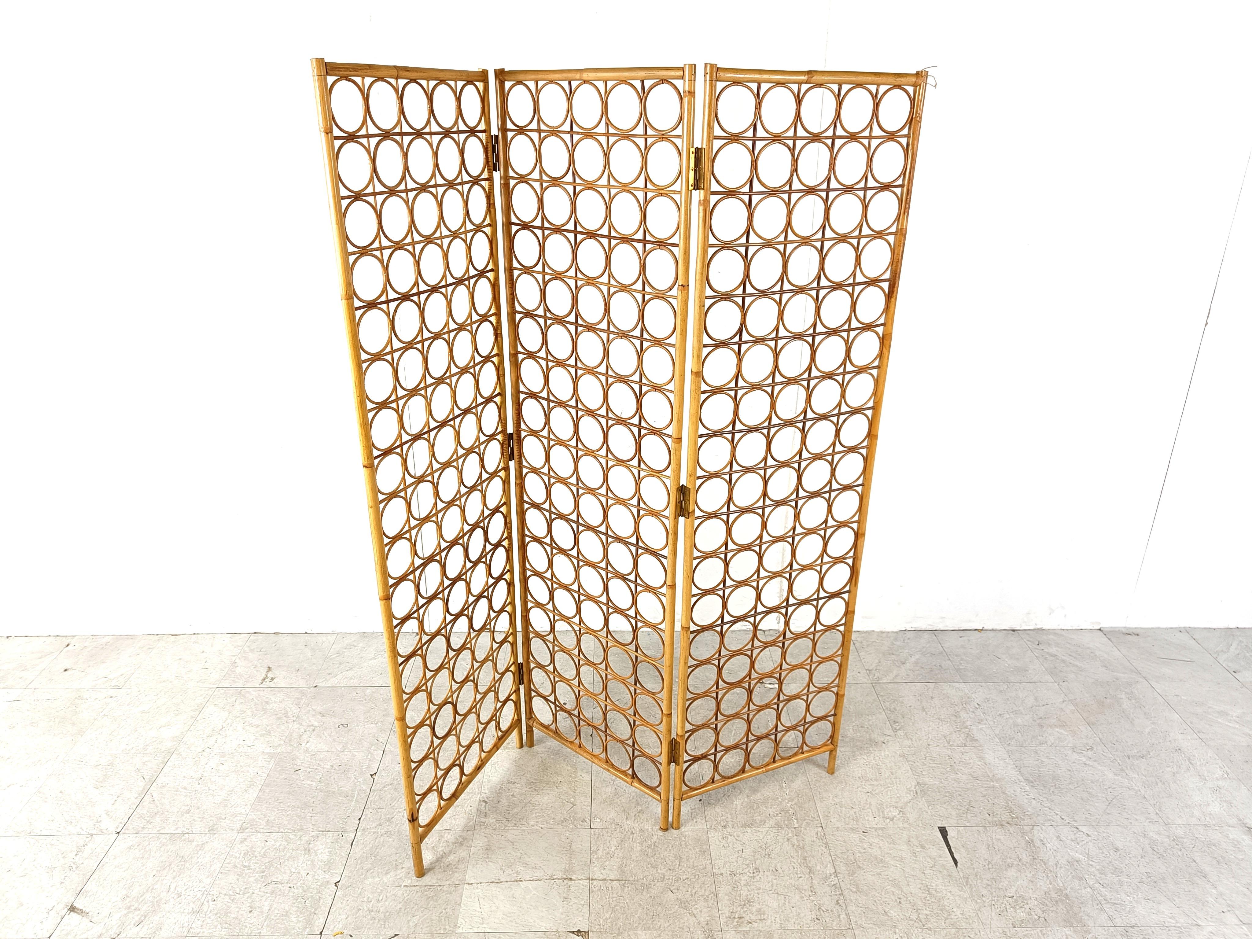 Late 20th Century Bamboo room divider or folding screen, 1970s For Sale
