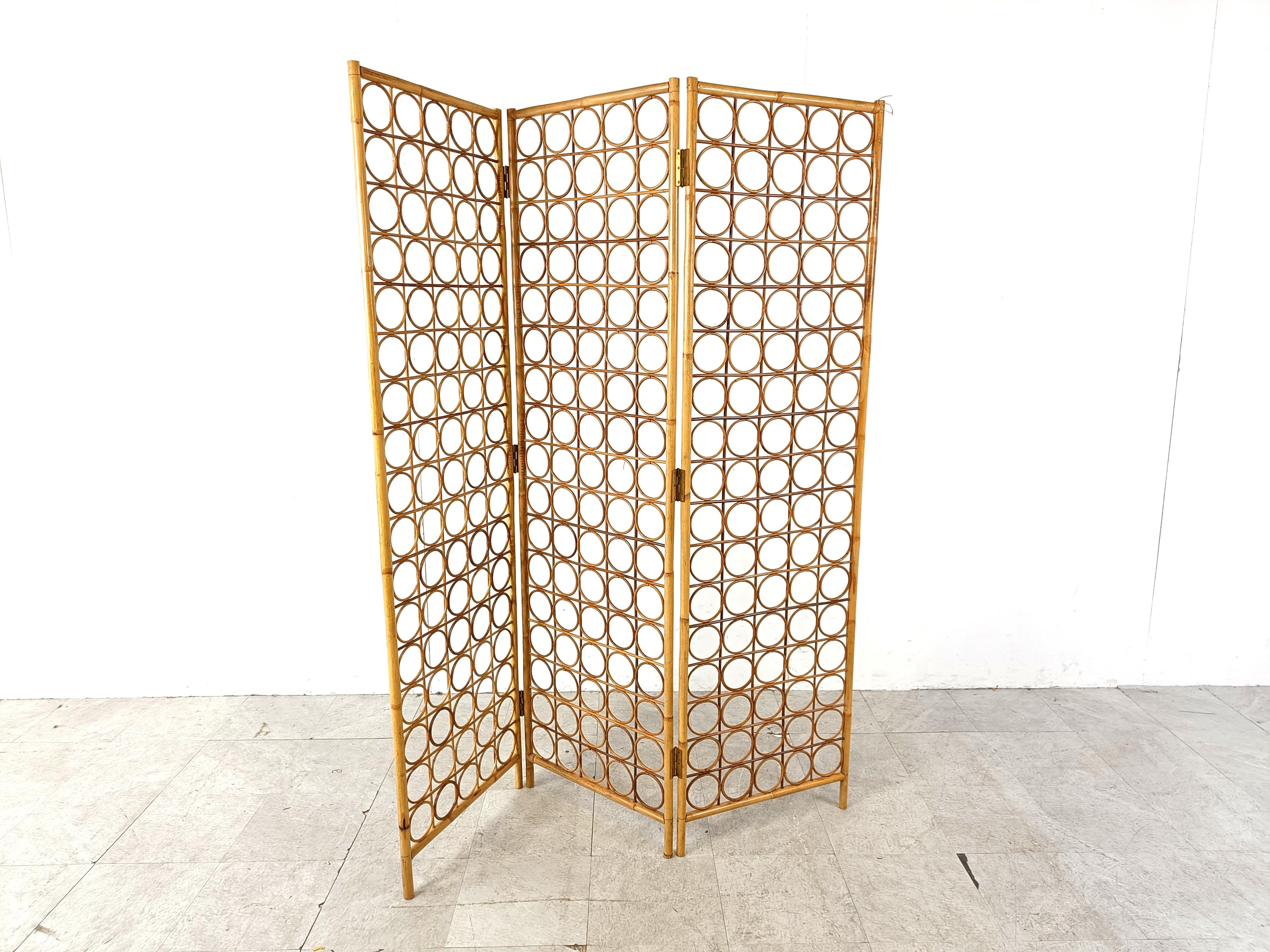Bamboo room divider or folding screen, 1970s For Sale 1
