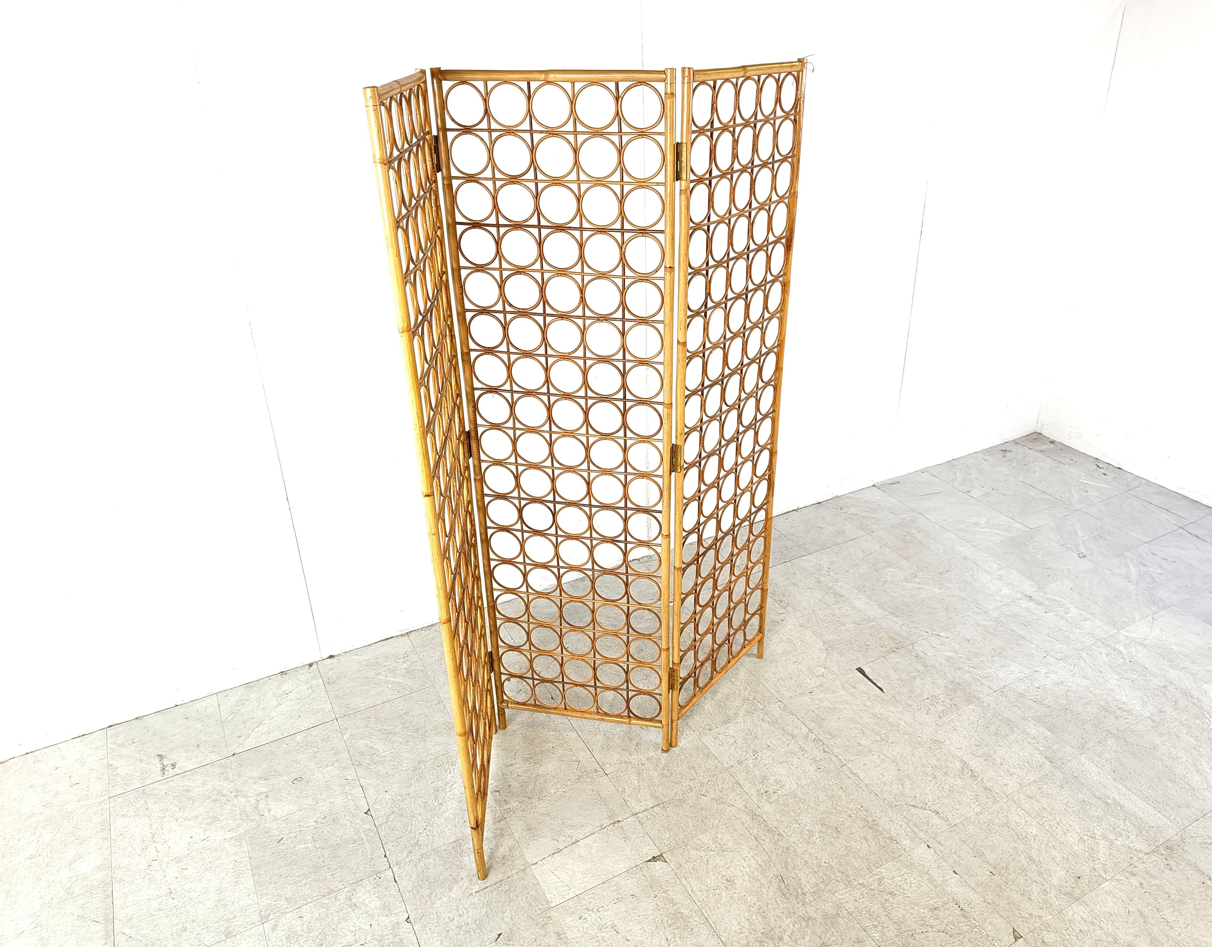 Bamboo room divider or folding screen, 1970s For Sale 3