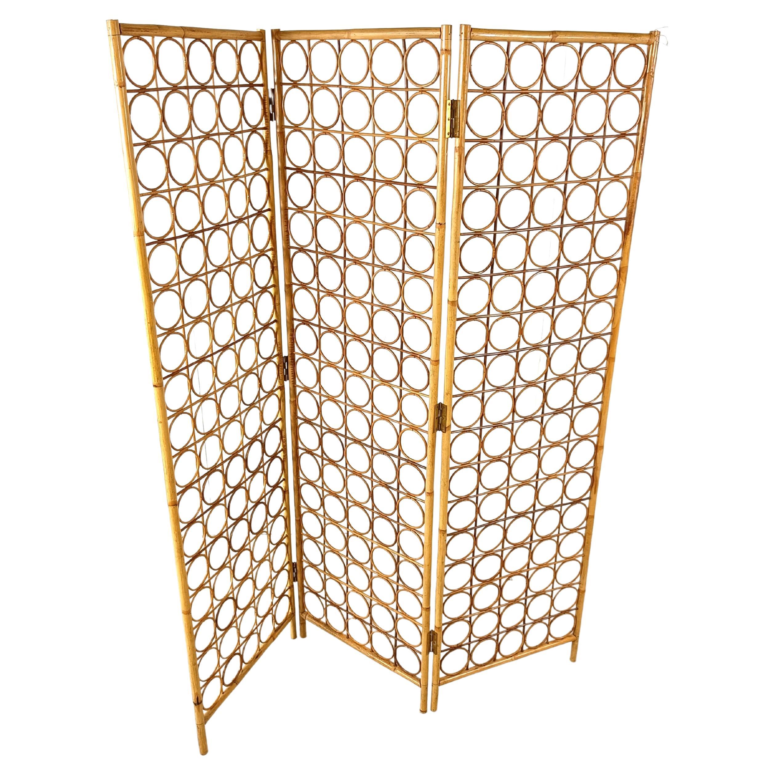 Bamboo room divider or folding screen, 1970s For Sale