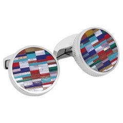 Bamboo Round Cufflinks in Multicolour Tones and Sterling Silver