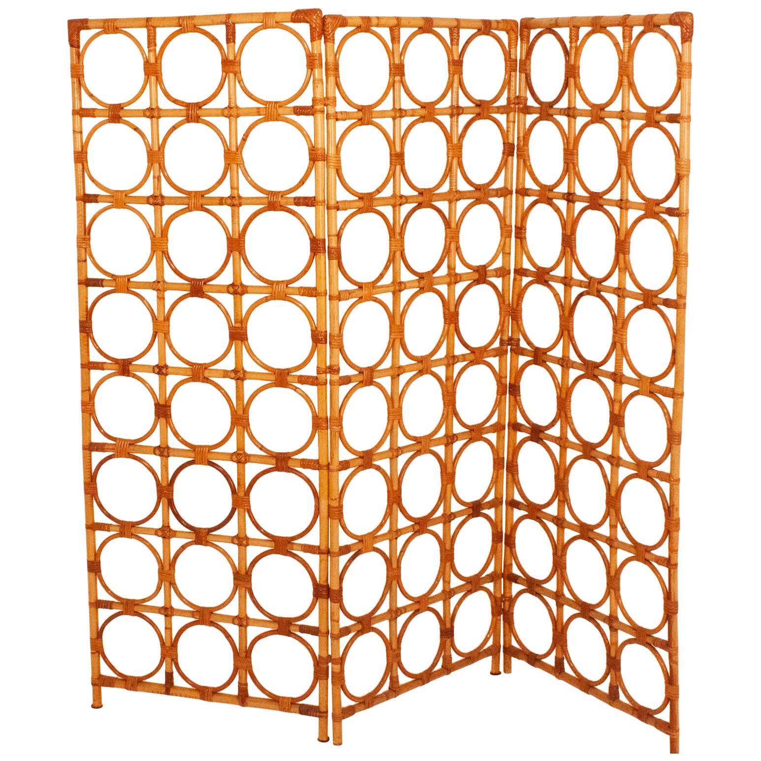 Bamboo Screen, Room Divider, natural color. Spain 1970s For Sale