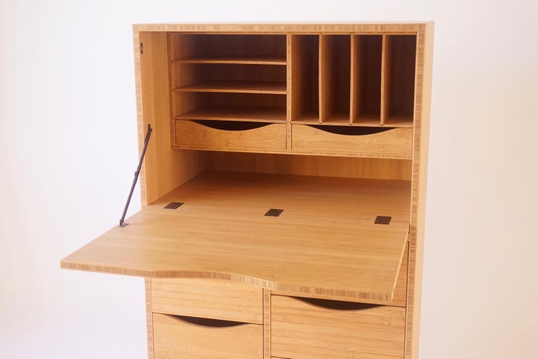 Bamboo Secretary Cabinet Desk With Turned Bronze Legs And Bronze