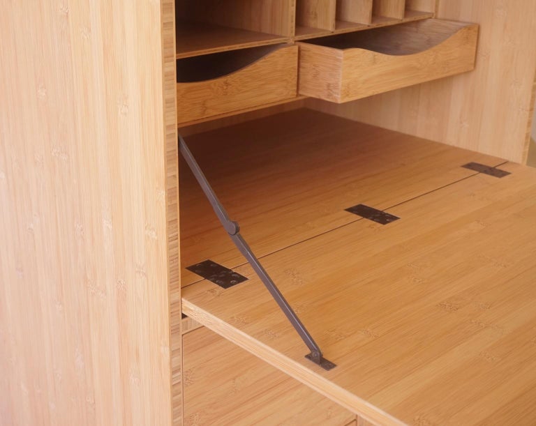 Bamboo Secretary Cabinet Desk With Turned Bronze Legs And Bronze