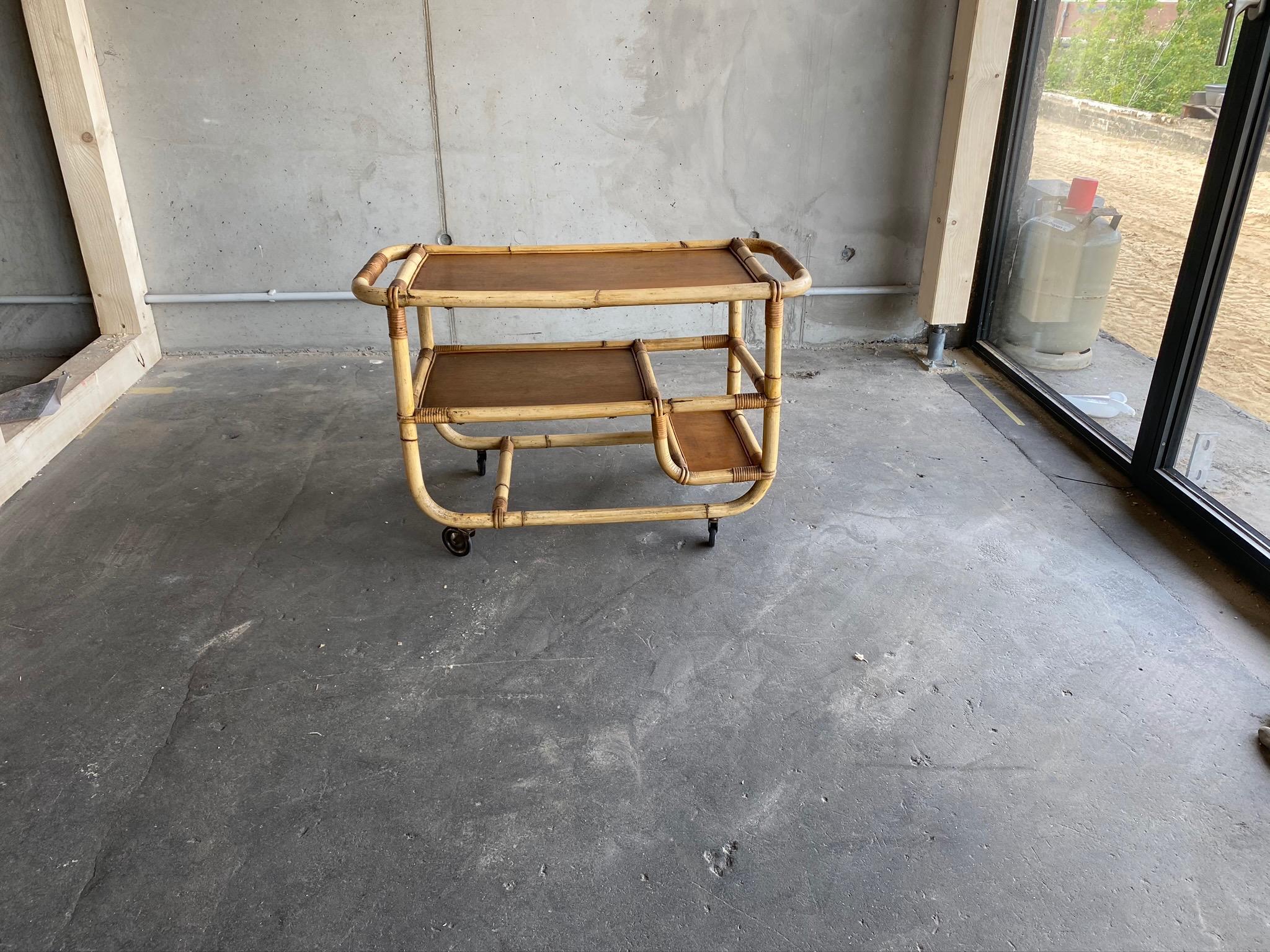 Bamboo Serving Trolley, 1940s, Art Deco, Midcentury Bar For Sale 13