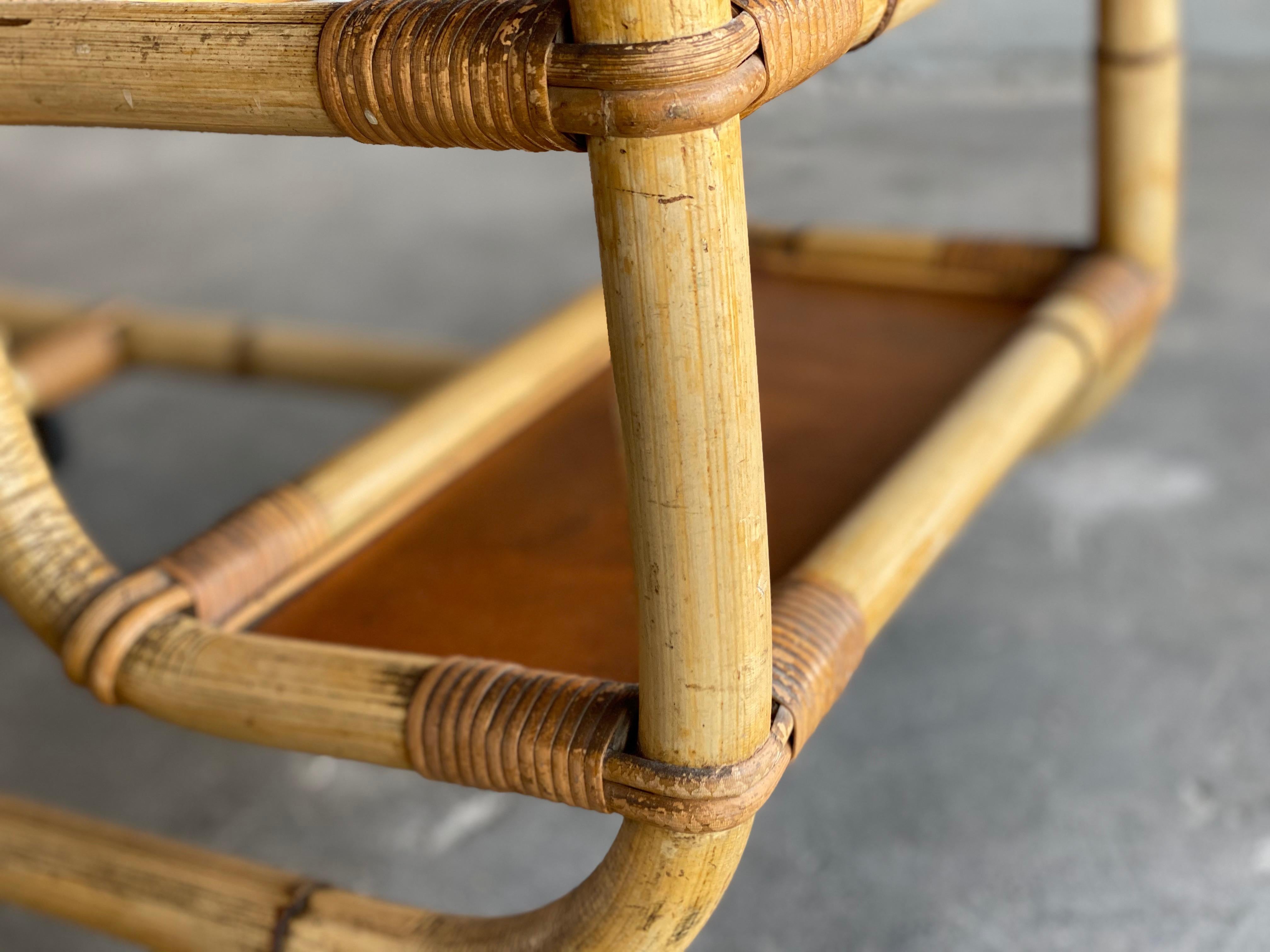 Bamboo Serving Trolley, 1940s, Art Deco, Midcentury Bar For Sale 2