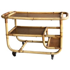 Bamboo Serving Trolley, 1940s, Art Deco, Midcentury Bar