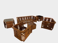 Set di sei sedute in rattan, Francia, anni '50