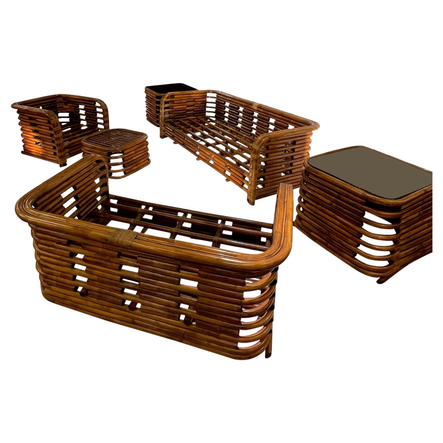Rattan Set of Six Seating Set, France, 1950s For Sale